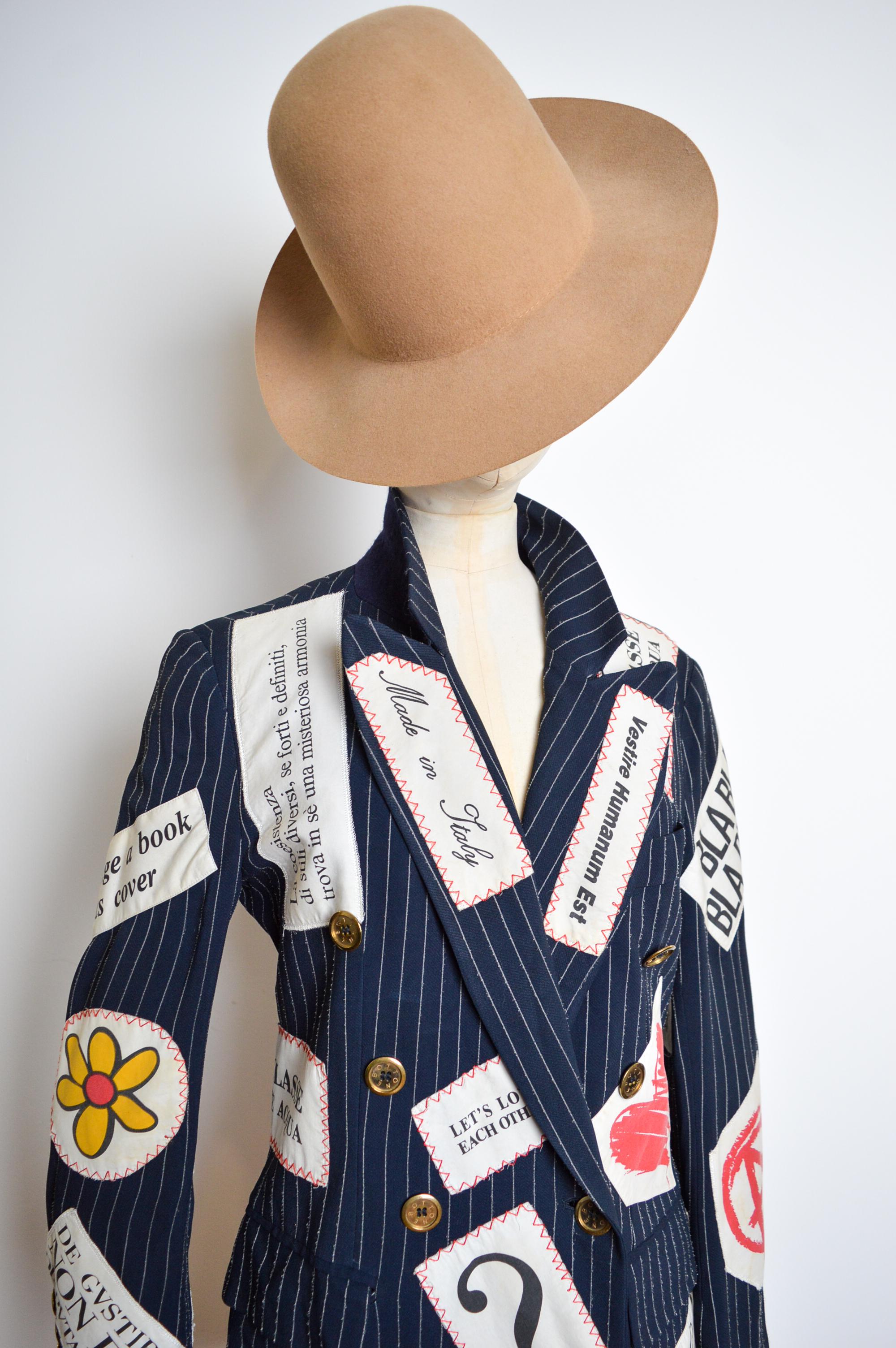 Veste blazer vintage Moschino à rayures et patchwork, défilé printemps-été 1994 en vente 4