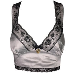 Vintage S/S 1995 Dolce & Gabbana Silver Lace Cami Crop Top w/ Charm