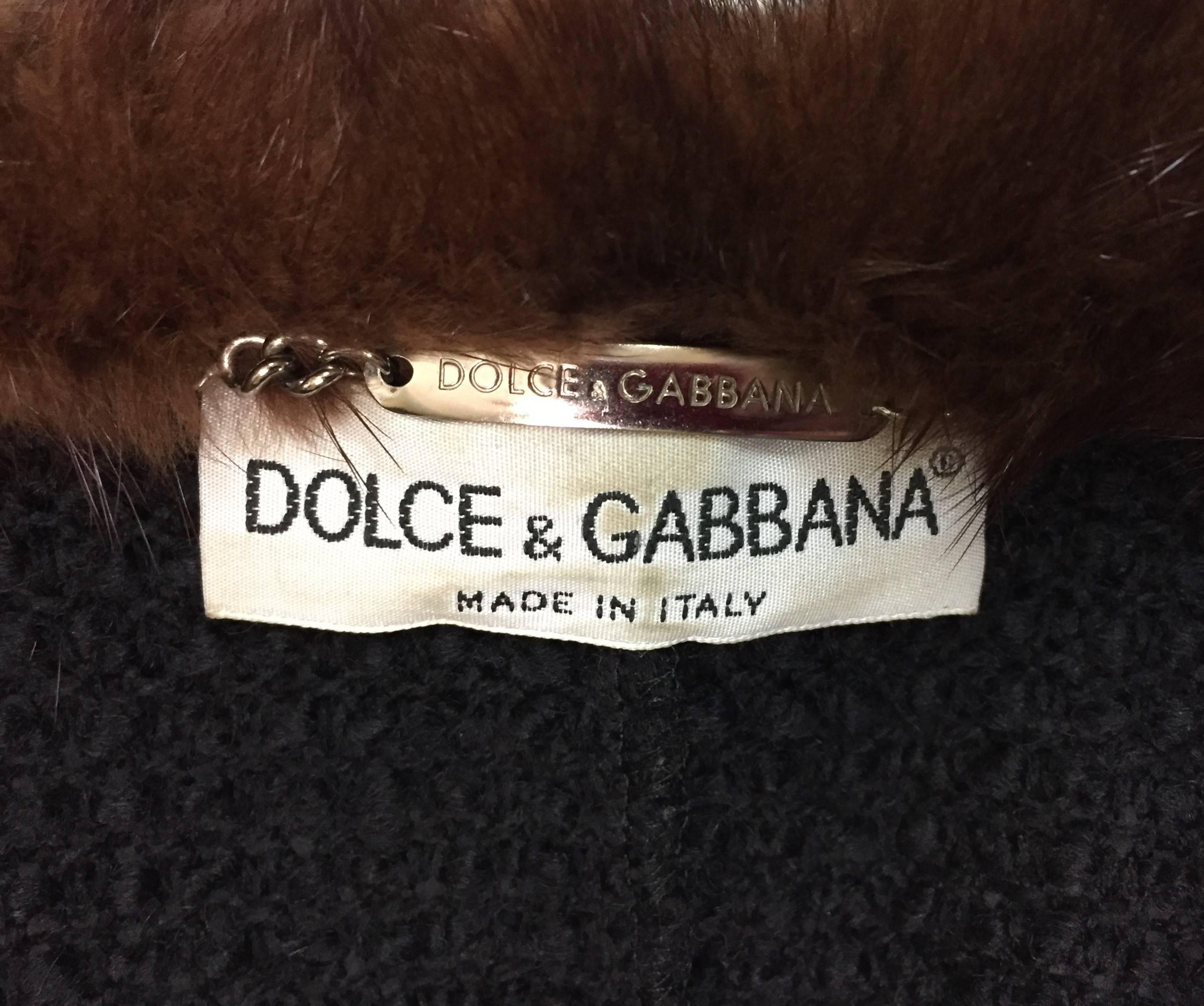 S/S 1997 Dolce & Gabbana Pin-Up Black Sheer Knit Skirt and Jacket with Sable Fur In Good Condition In Yukon, OK