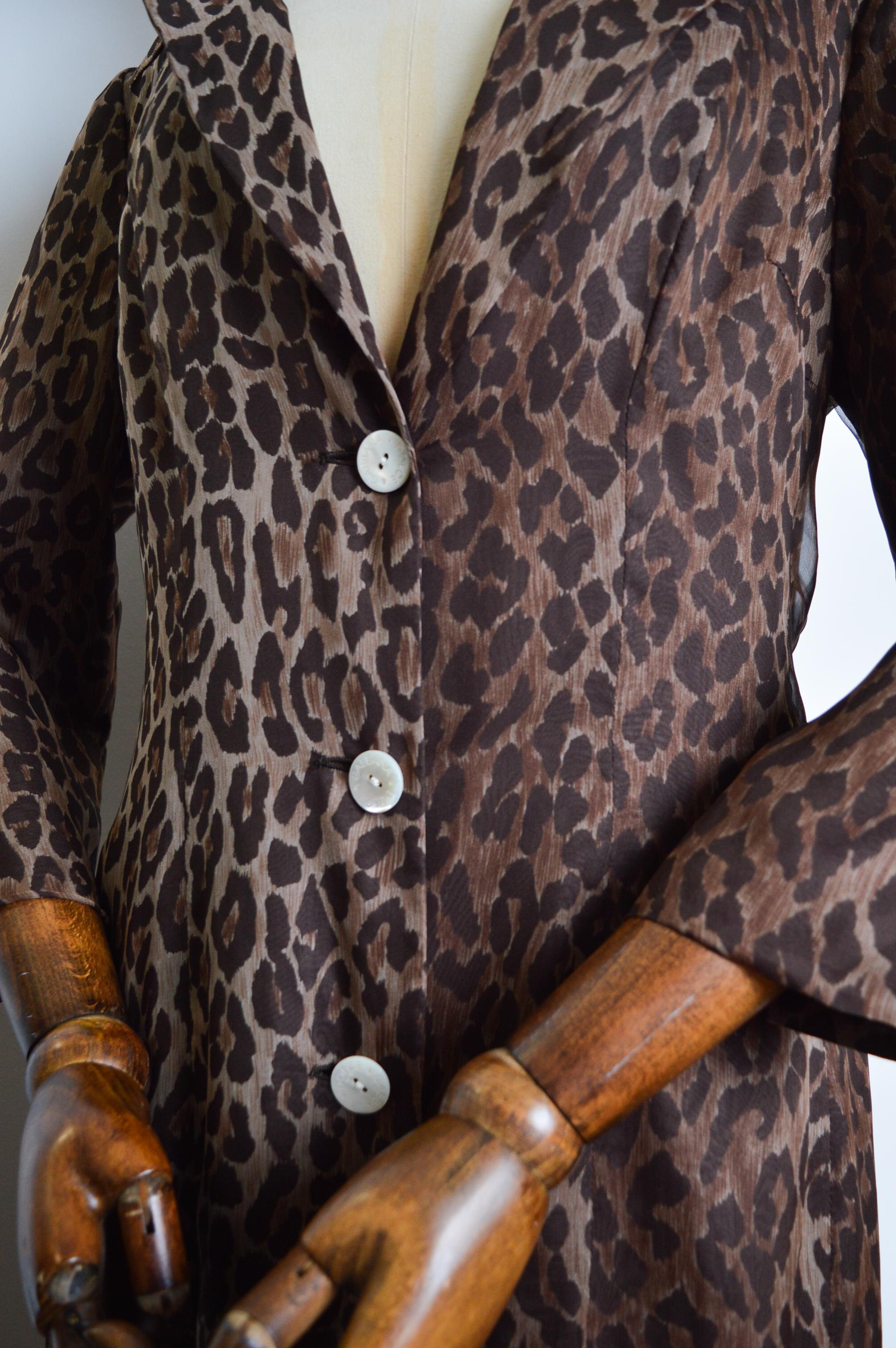 SS 1997 Dolce & Gabbana Runway Leopard Print Silk Full length Duster Jacket 5
