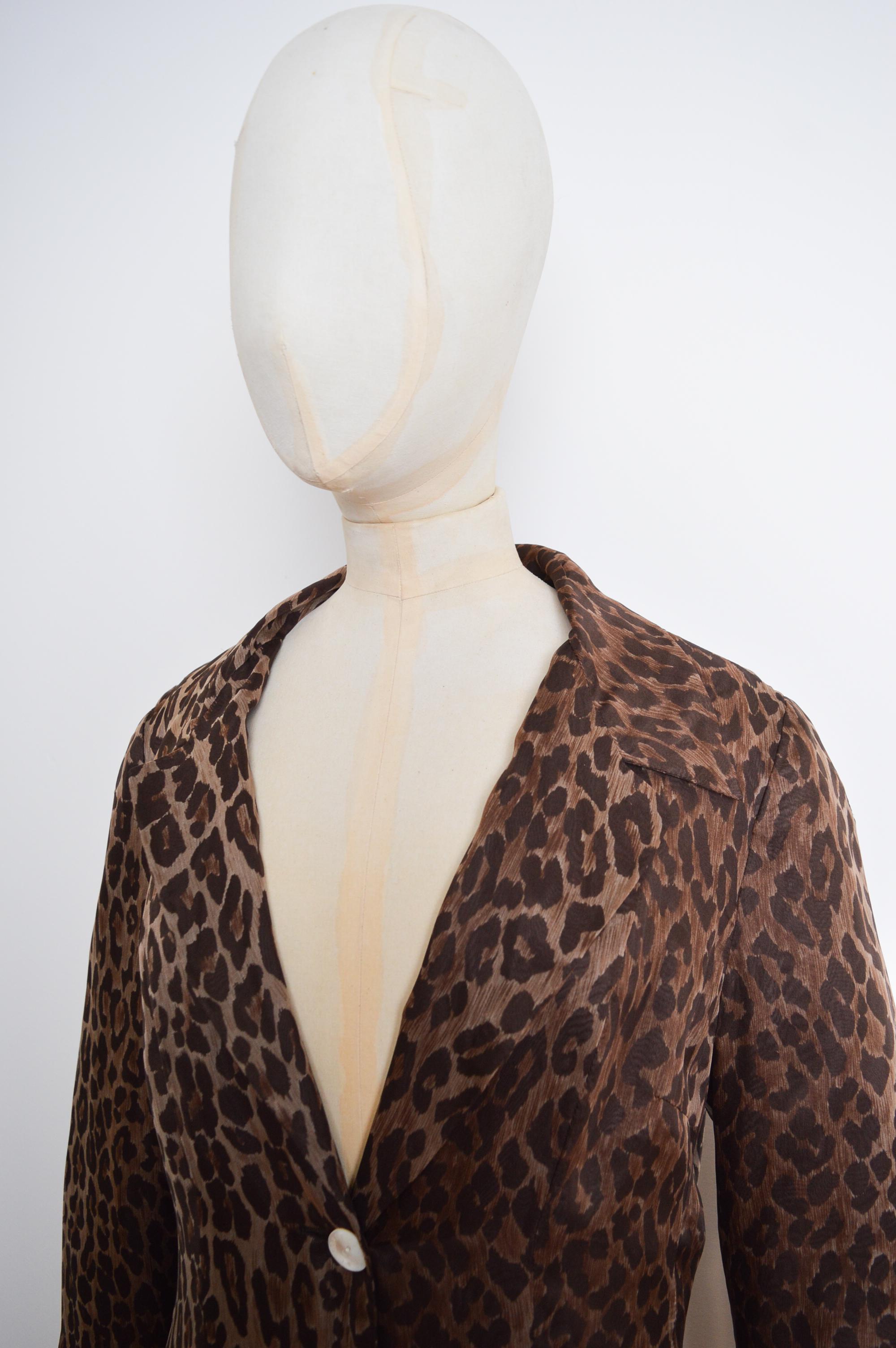 Brown SS 1997 Dolce & Gabbana Runway Leopard Print Silk Full length Duster Jacket