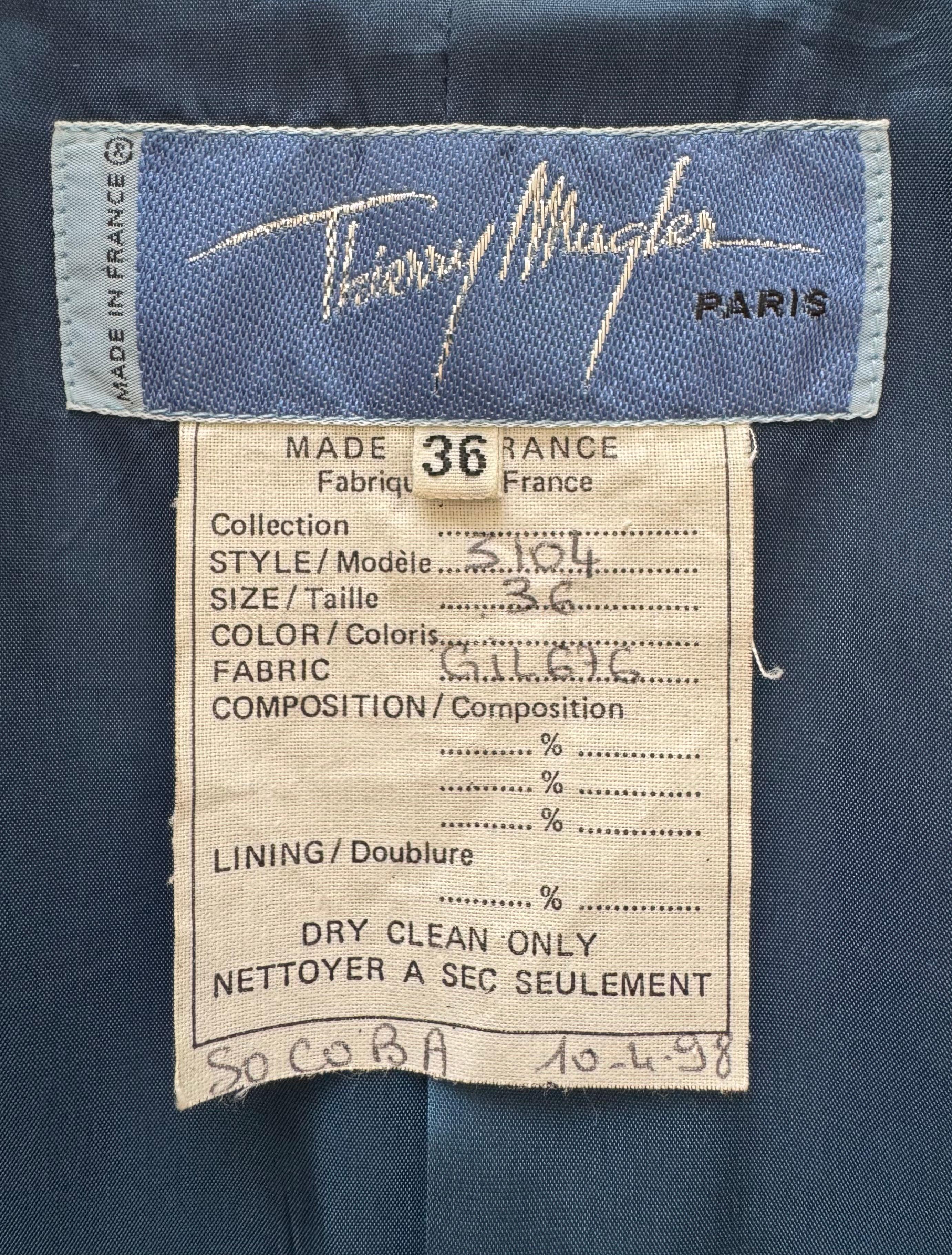 Women's SS 1998 Thierry Mugler Blue Checkered Jacket With Velvet Details For Sale