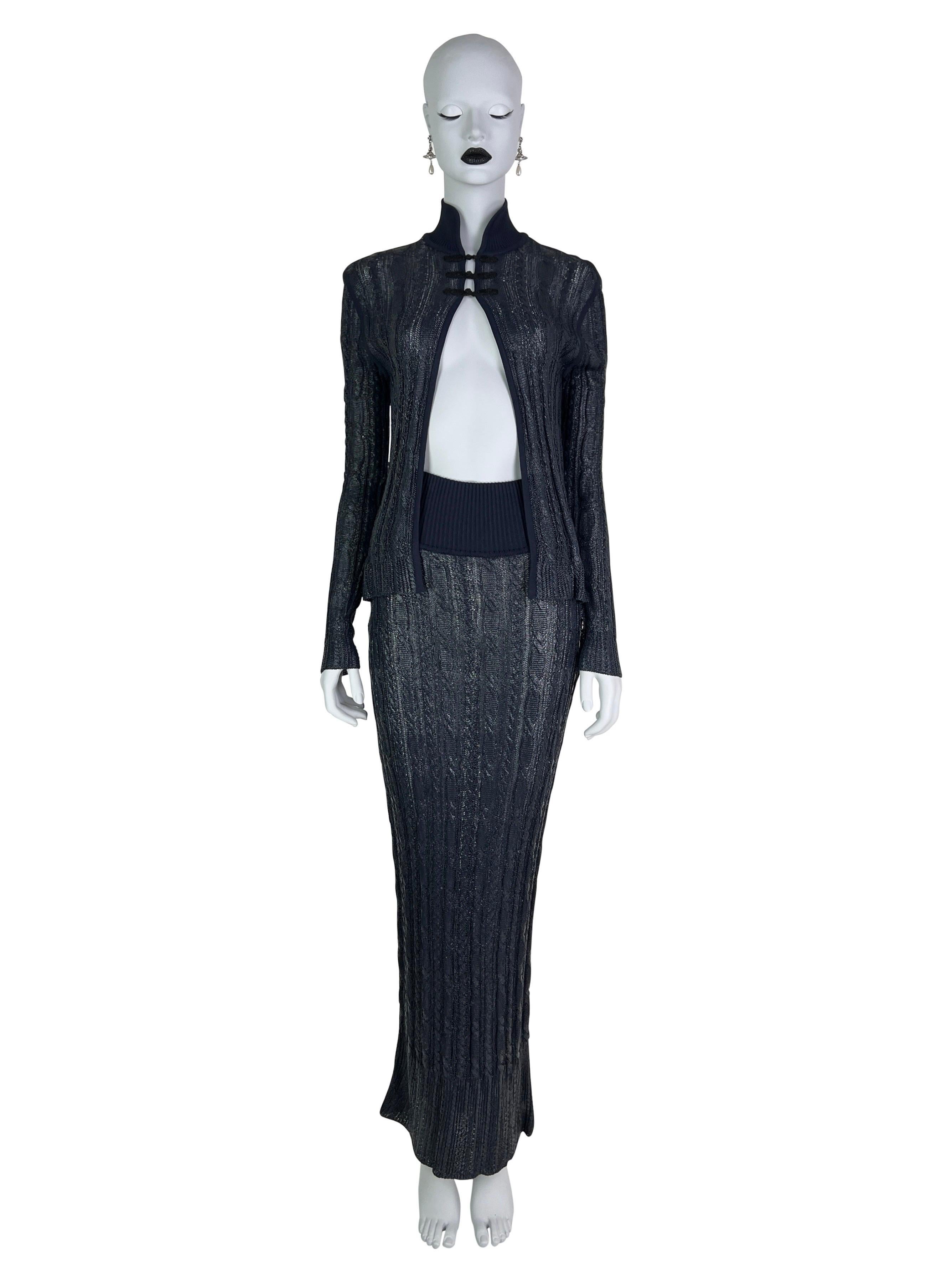 Black SS 1999 Dior by John Galliano RTW Rubber Knit 3-pieces ensemble For Sale