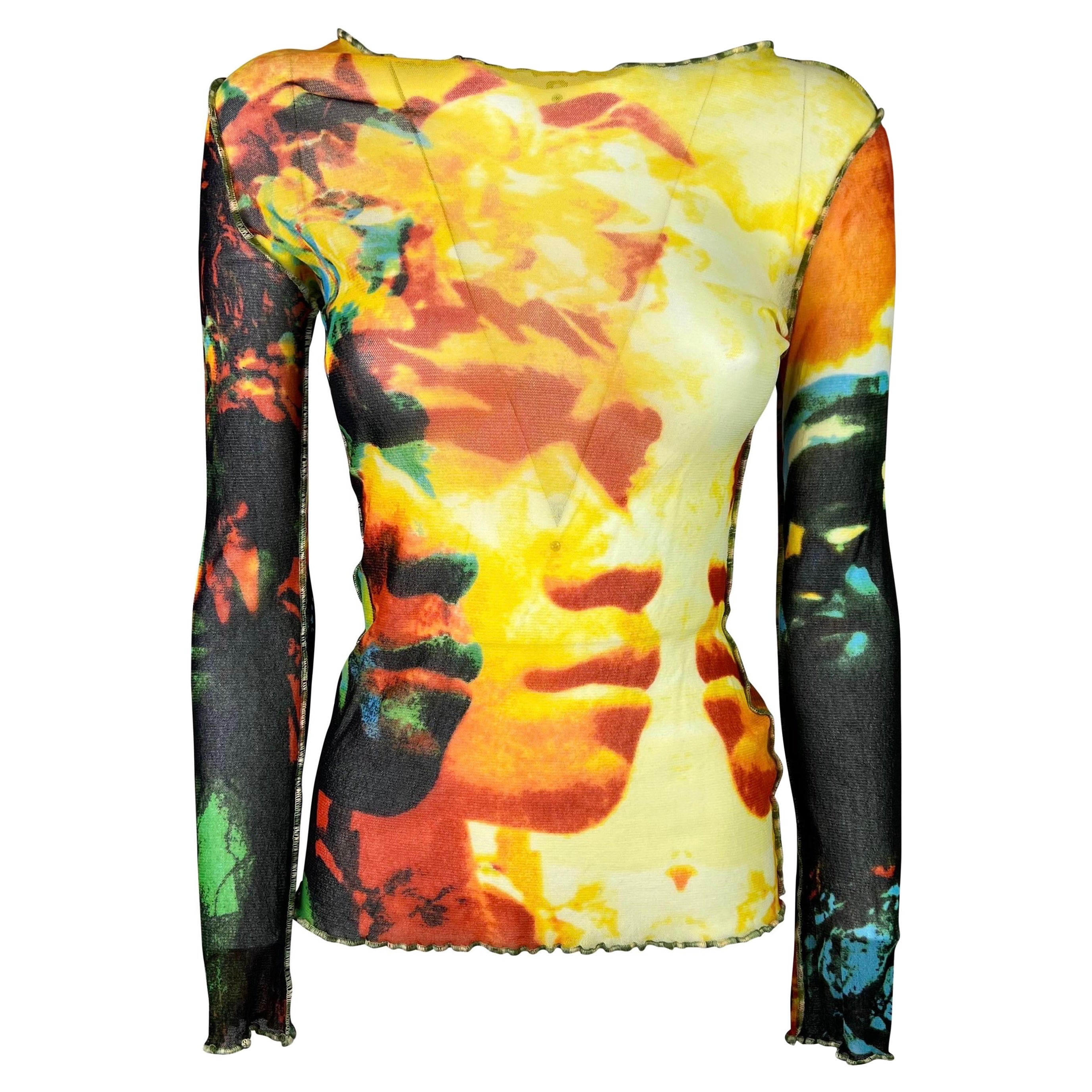 SS 2000 Jean-Paul Gaultier Psychedelic Print Mesh Top