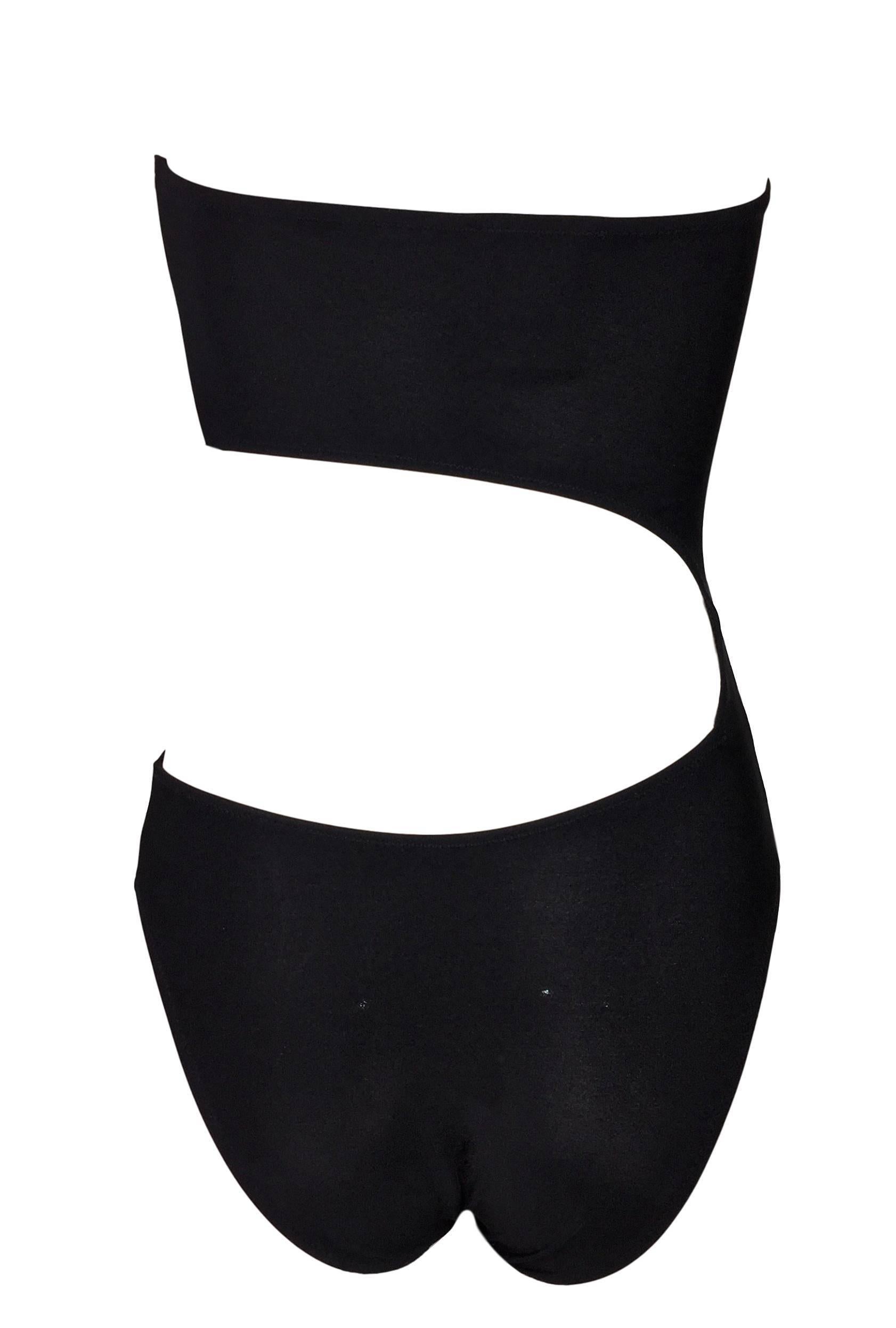 Women's S/S 2001 Gianni Versace Sheer Black Strapless Cut-Out Bodysuit Swimsuit