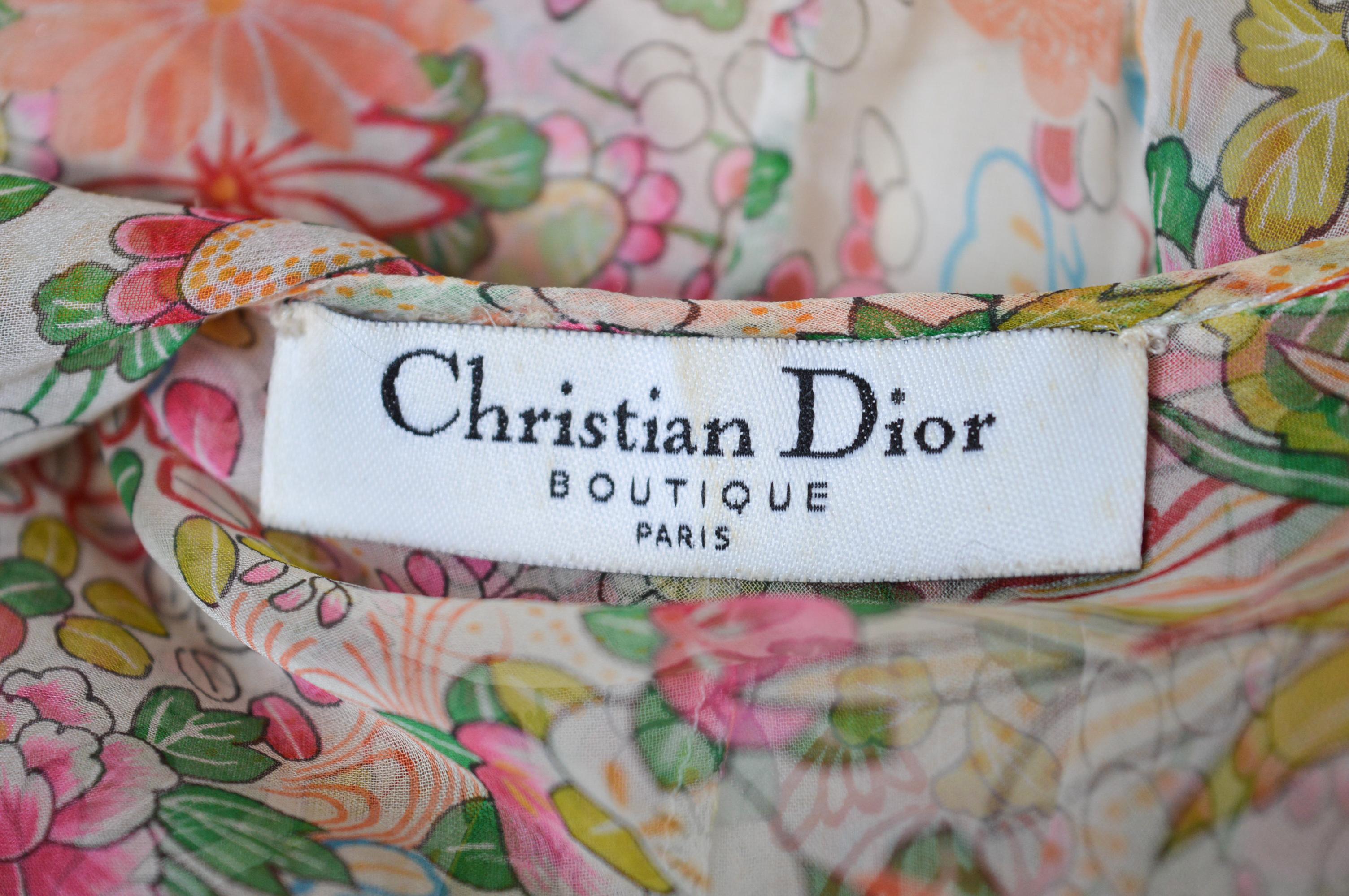 SS 2002 Galliano Christian Dior Chiffon Cherry Blossom sheer Silk Ruffle Blouse  For Sale 1