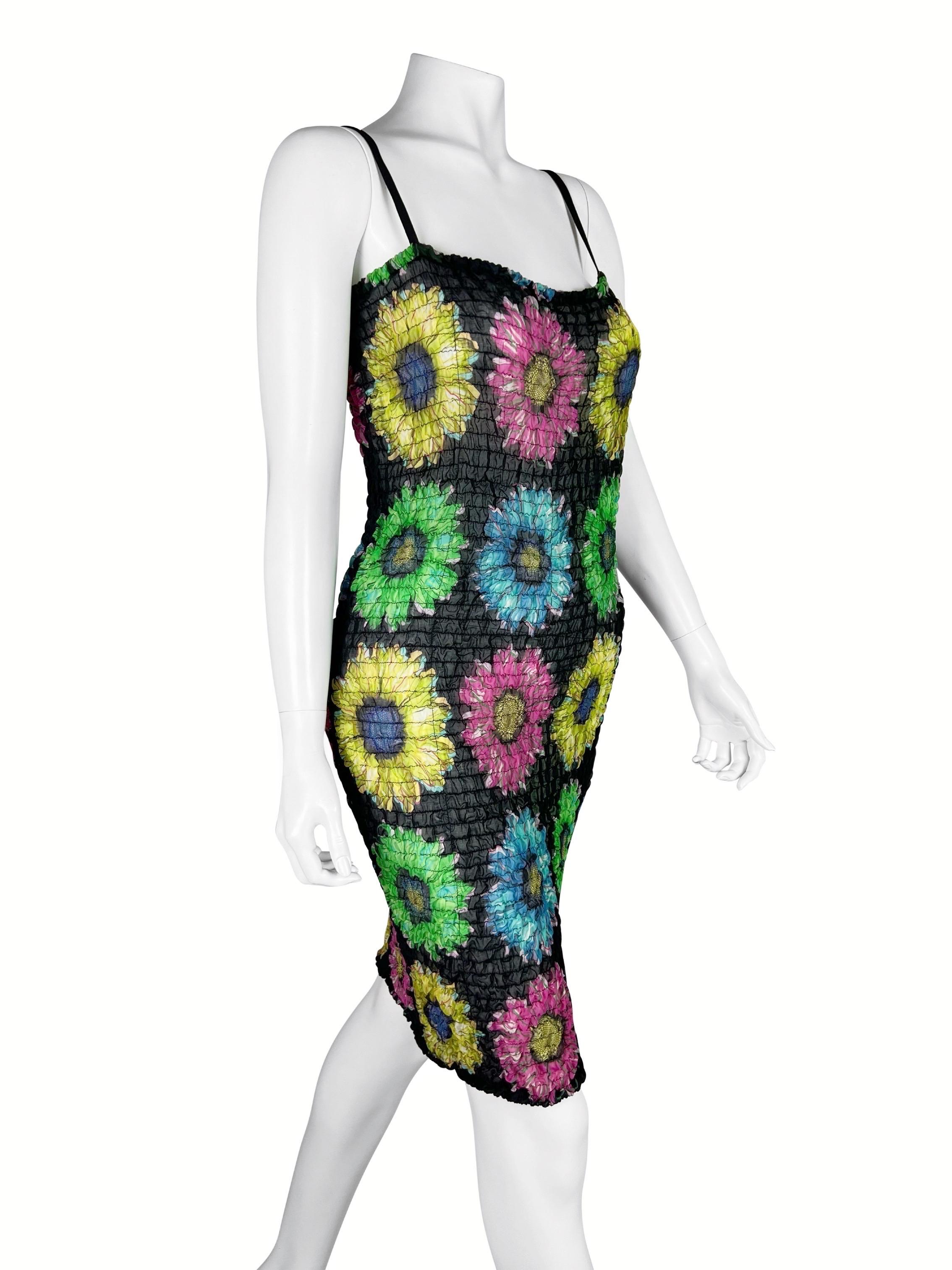 SS 2002 Versace by Donatella Versace Durchsichtiges Kleid mit Sonnenblumenmuster Damen im Angebot