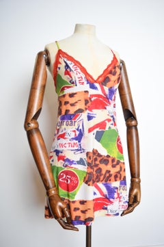 SS 2003 Christian Dior by Galliano Graffiti Print FILTH print Slip Mini Dress
