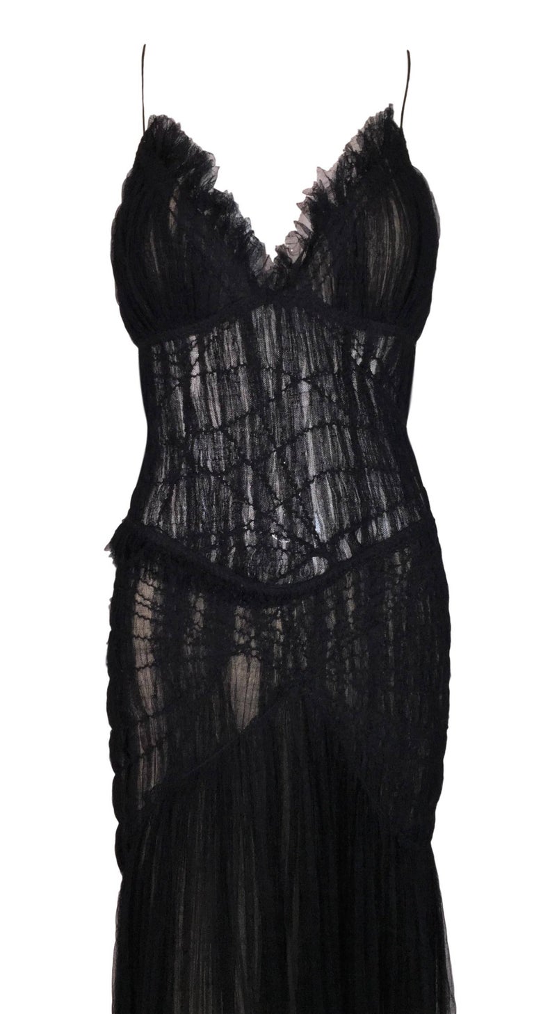 Alexander McQueen Sheer Black Mesh Tulle Mermaid Gown Dress, S / S 2004 ...