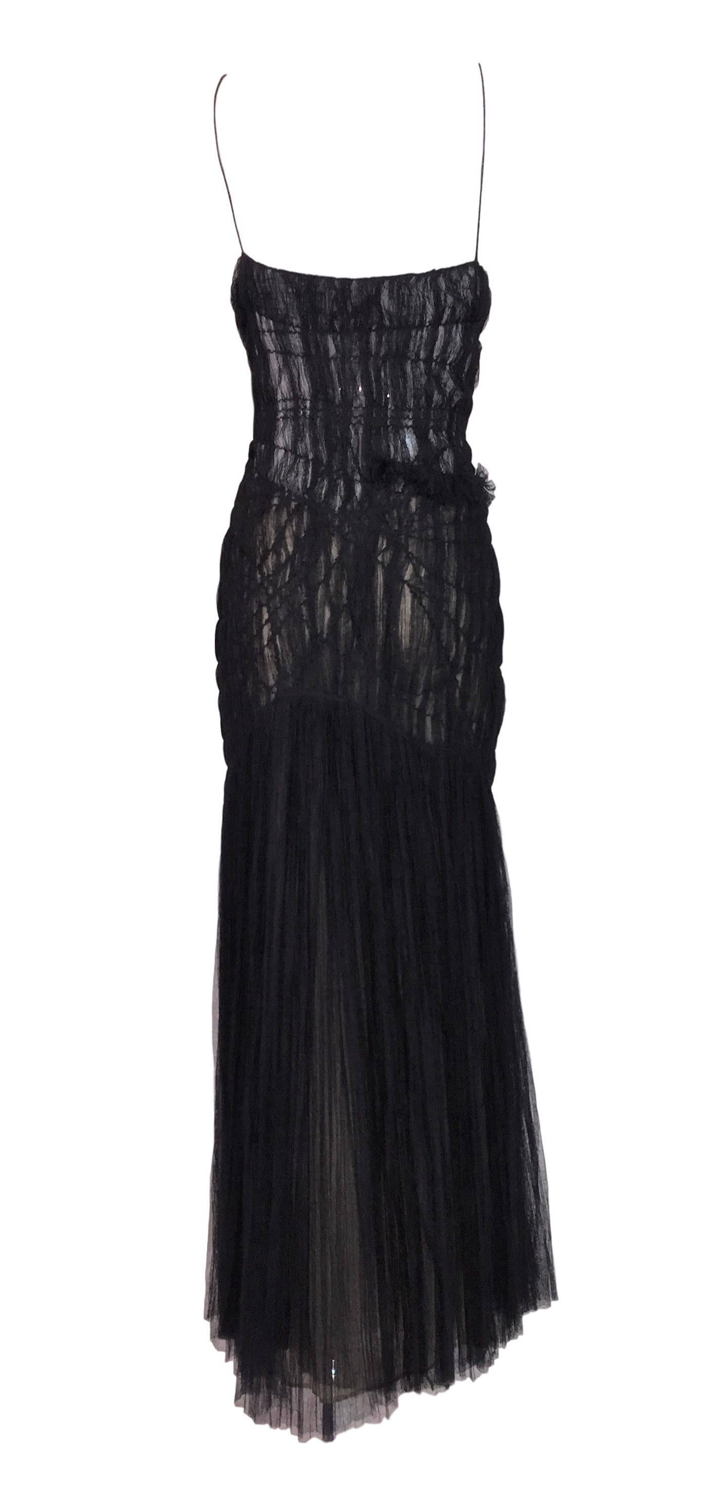 Alexander McQueen Sheer Black Mesh Tulle Mermaid Gown Dress, S / S 2004  In Good Condition In Yukon, OK