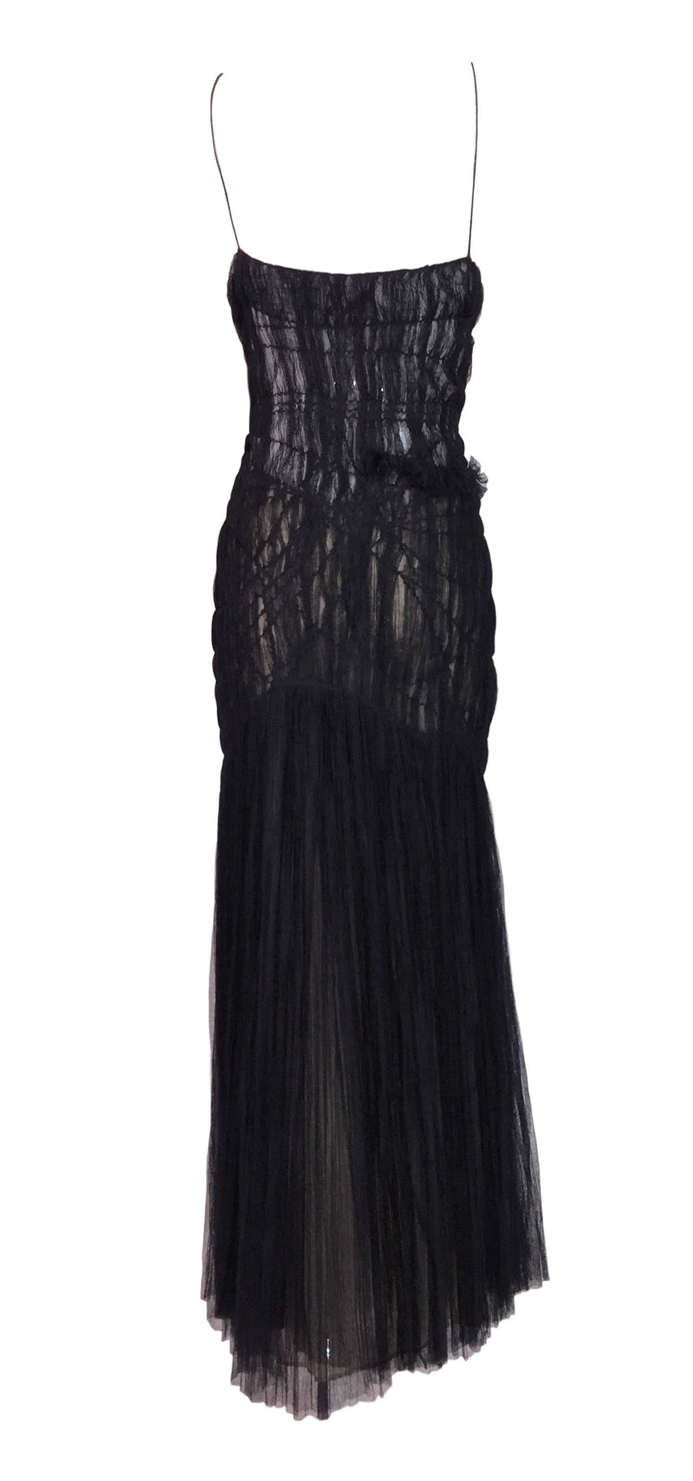 Alexander McQueen Sheer Black Mesh Tulle Mermaid Gown Dress, S / S 2004 In Good Condition In Yukon, OK