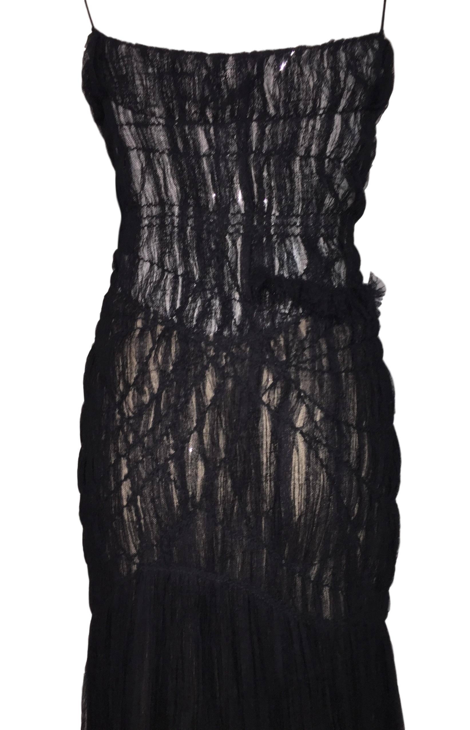 Women's Alexander McQueen Sheer Black Mesh Tulle Mermaid Gown Dress, S / S 2004 