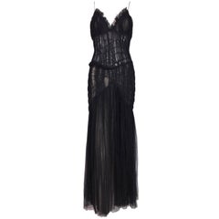 Alexander McQueen Sheer Black Mesh Tulle Mermaid Gown Dress, S / S 2004 