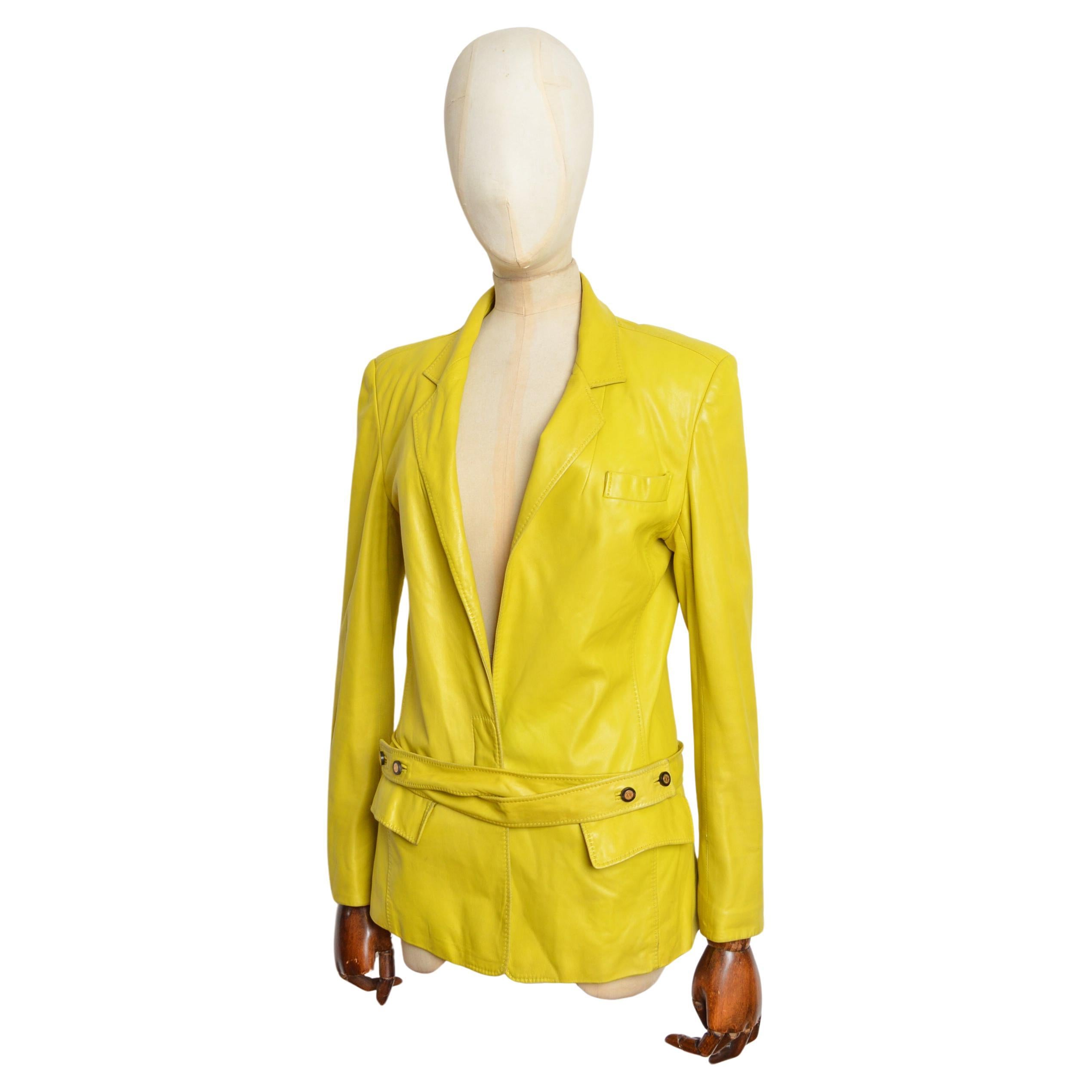 SS 2004 Yves Saint Laurent Tom Ford Lime Green Butter blazer Jacket en cuir souple