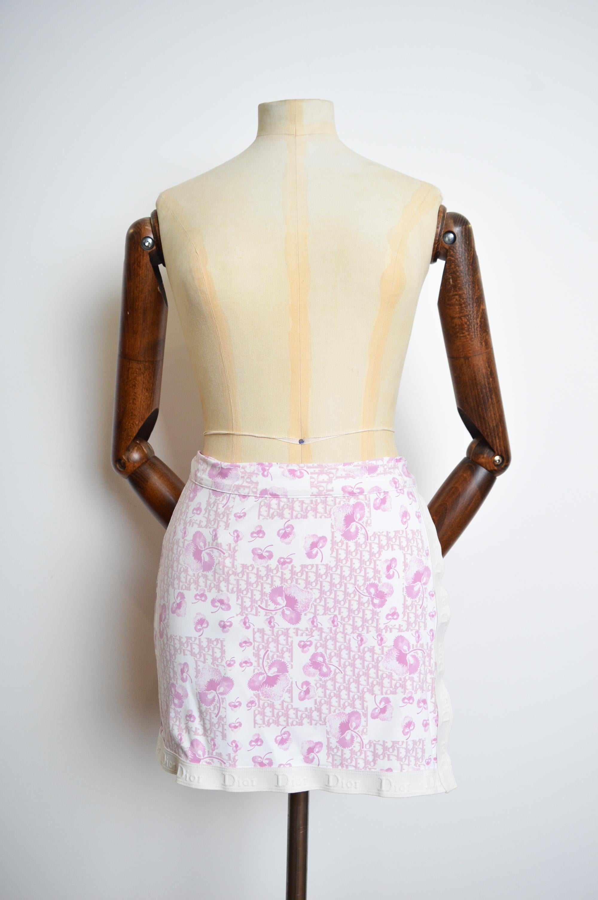 SS 2005 Christian Dior Pink Girly Trotter Galliano Wrap Monogram Y2k Mini Skirt For Sale 6