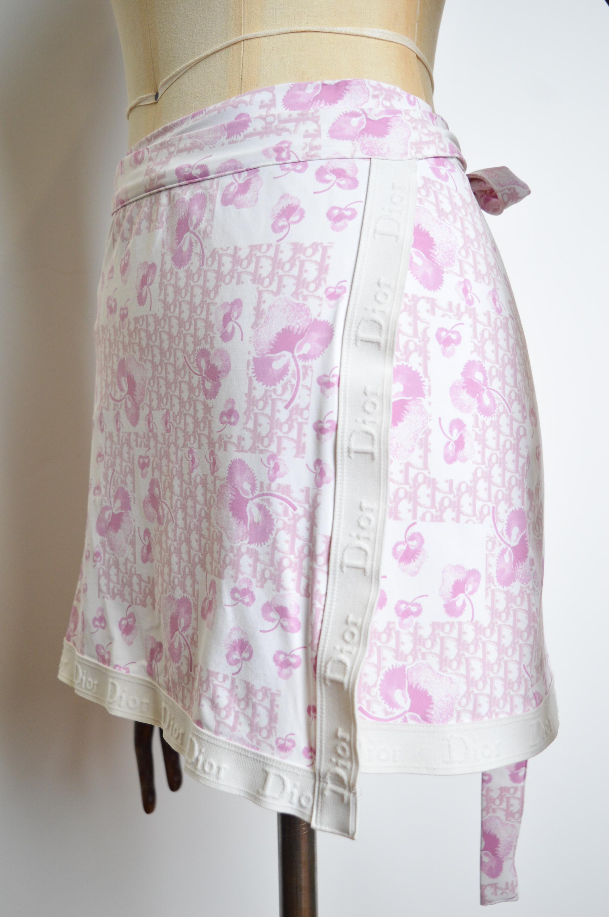 SS 2005 Christian Dior Pink Girly Trotter Galliano Wrap Monogram Y2k Mini Skirt For Sale 1