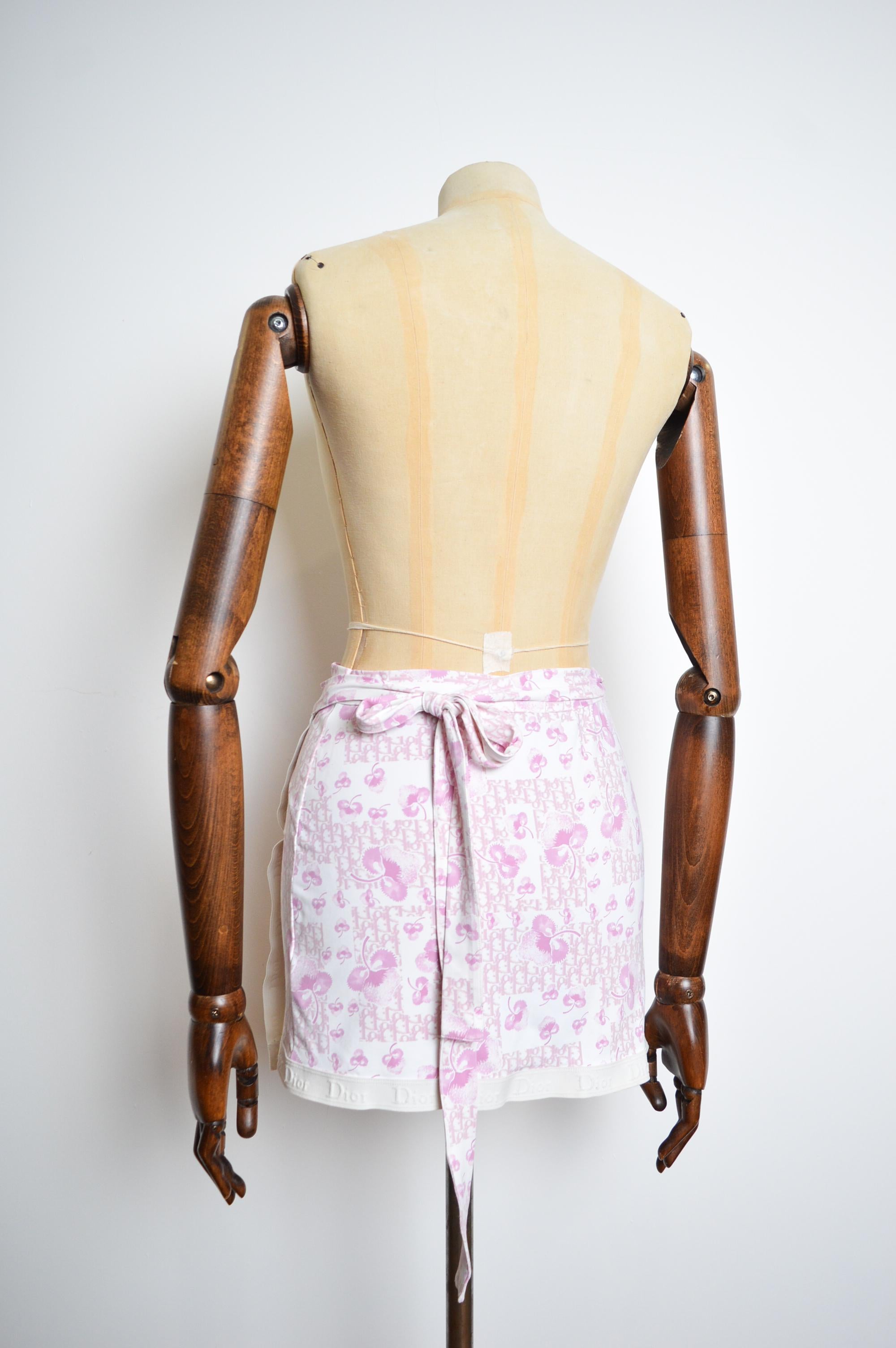 SS 2005 Christian Dior Pink Girly Trotter Galliano Wrap Monogram Y2k Mini Skirt For Sale 5