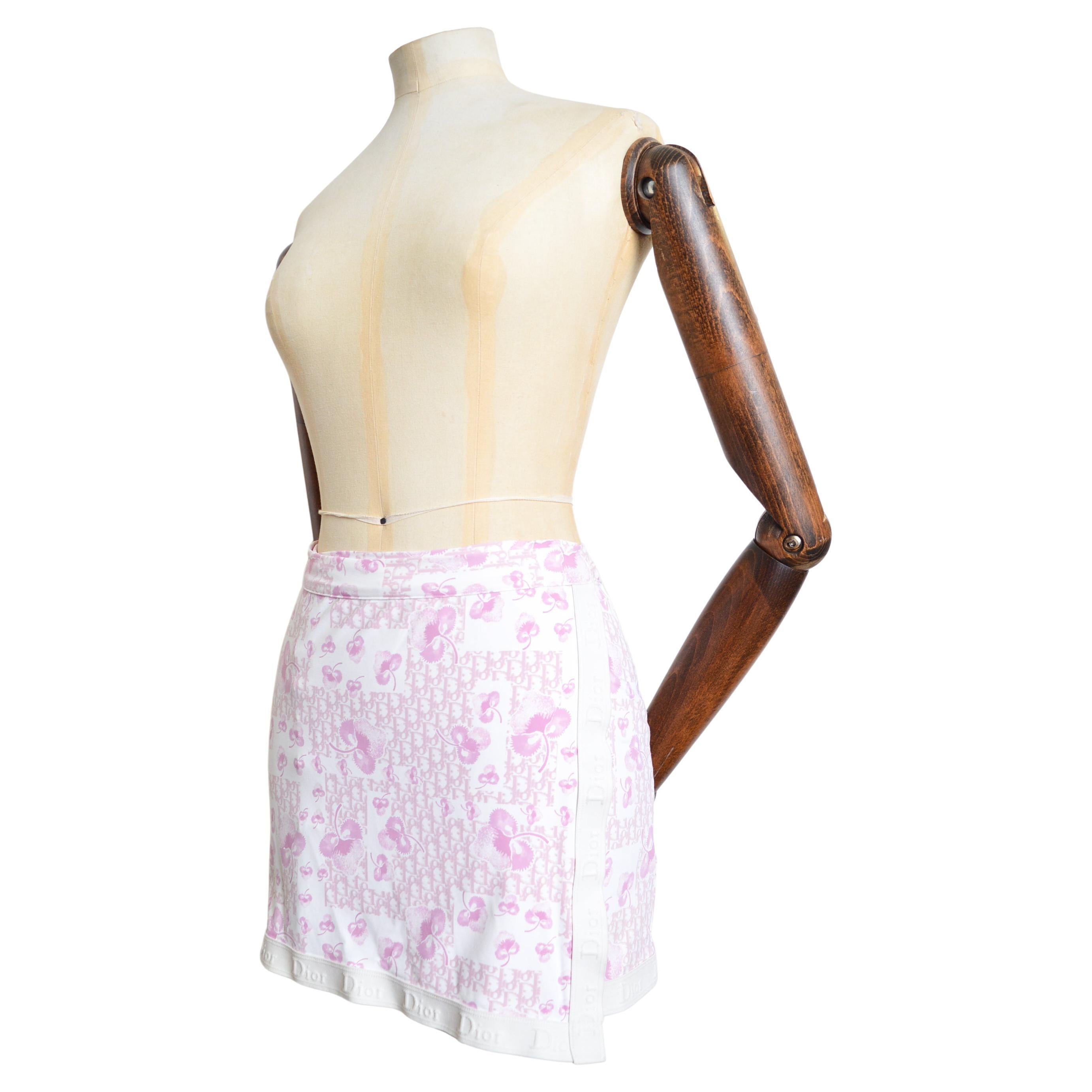 SS 2005 Christian Dior Pink Girly Trotter Galliano Wrap Monogram Y2k Mini Skirt For Sale