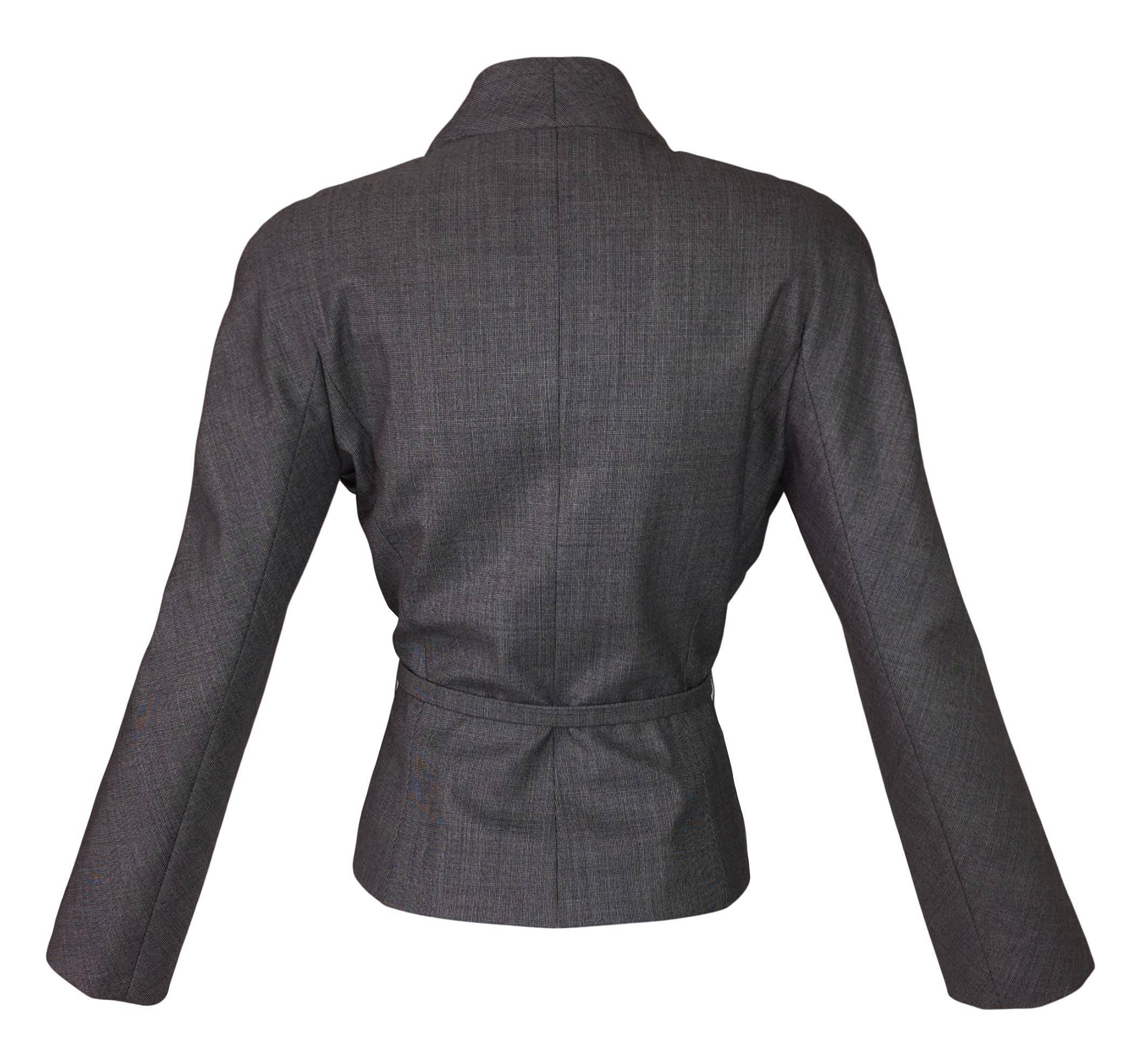 S/S 2007 Christian Dior John Galliano Pin-Up Gray Fitted Jacket w Crystal Belt In Excellent Condition In Yukon, OK