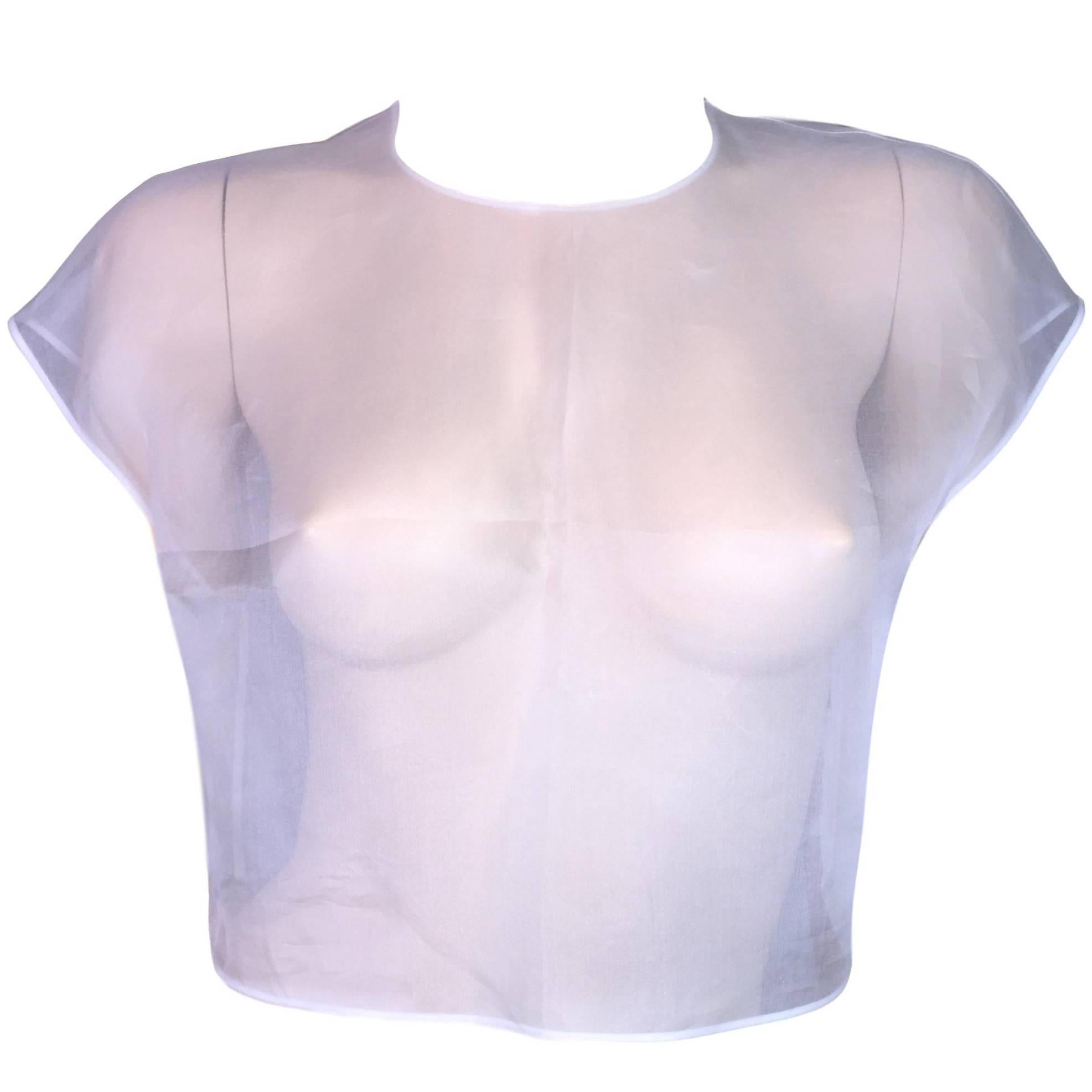 S/S 2014 Fendi Runway Sheer White Organza Silk Cropped Top Blouse