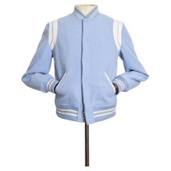 Vintage SS 2016 Saint Laurent Teddy Baby Blue Wool Varsity Bomber Jacket