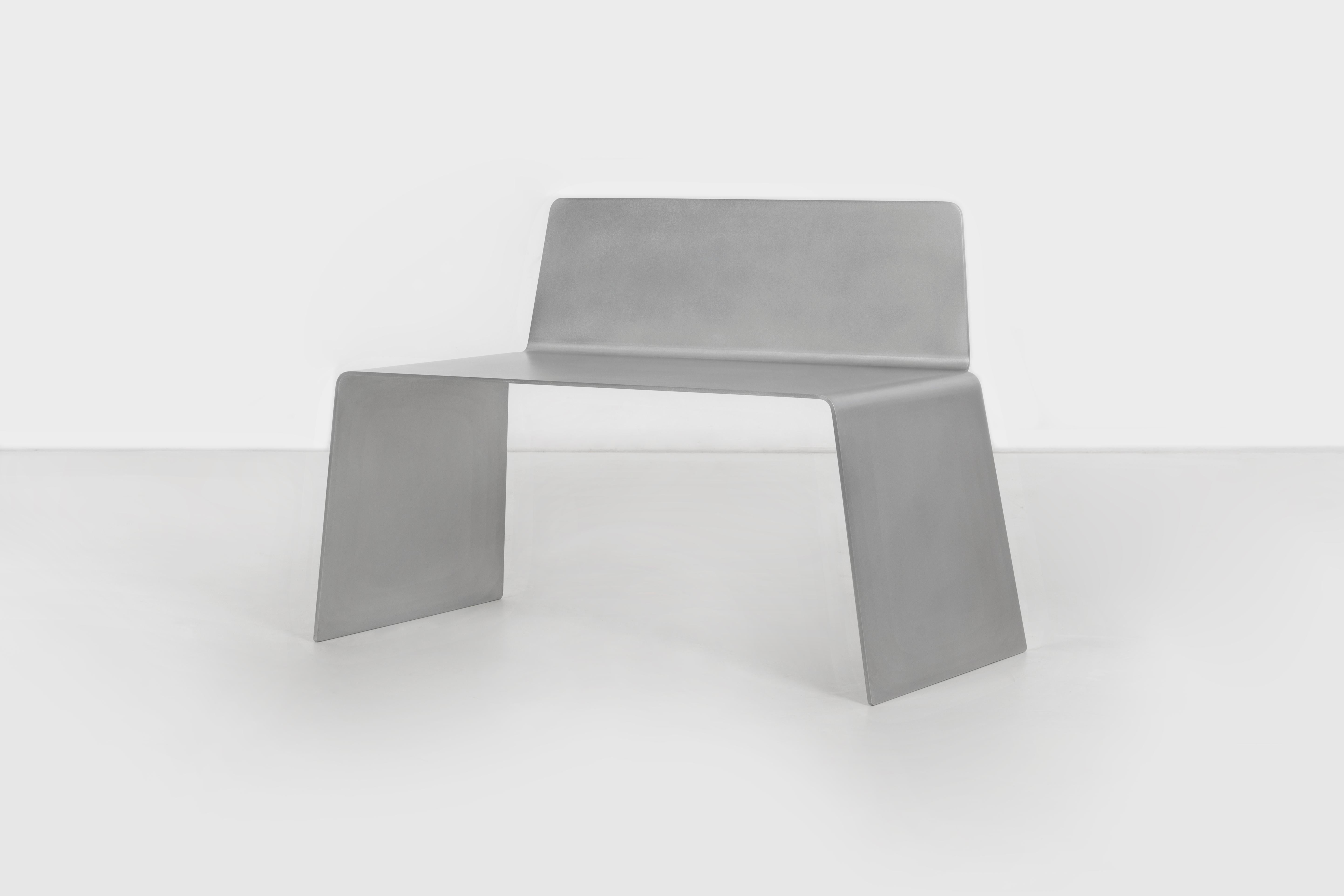 SS Bench by Jonathan Nesci in Cut, Formed and Waxed Aluminum Plate In New Condition For Sale In Columbus, IN