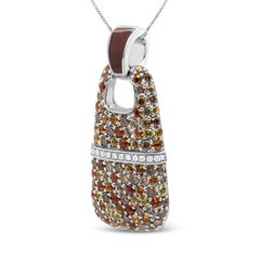 Gelber Saphir-Anhnger aus Sterlingsilber mit brauner Emaille und 1 Karat weien und braunen Diamanten