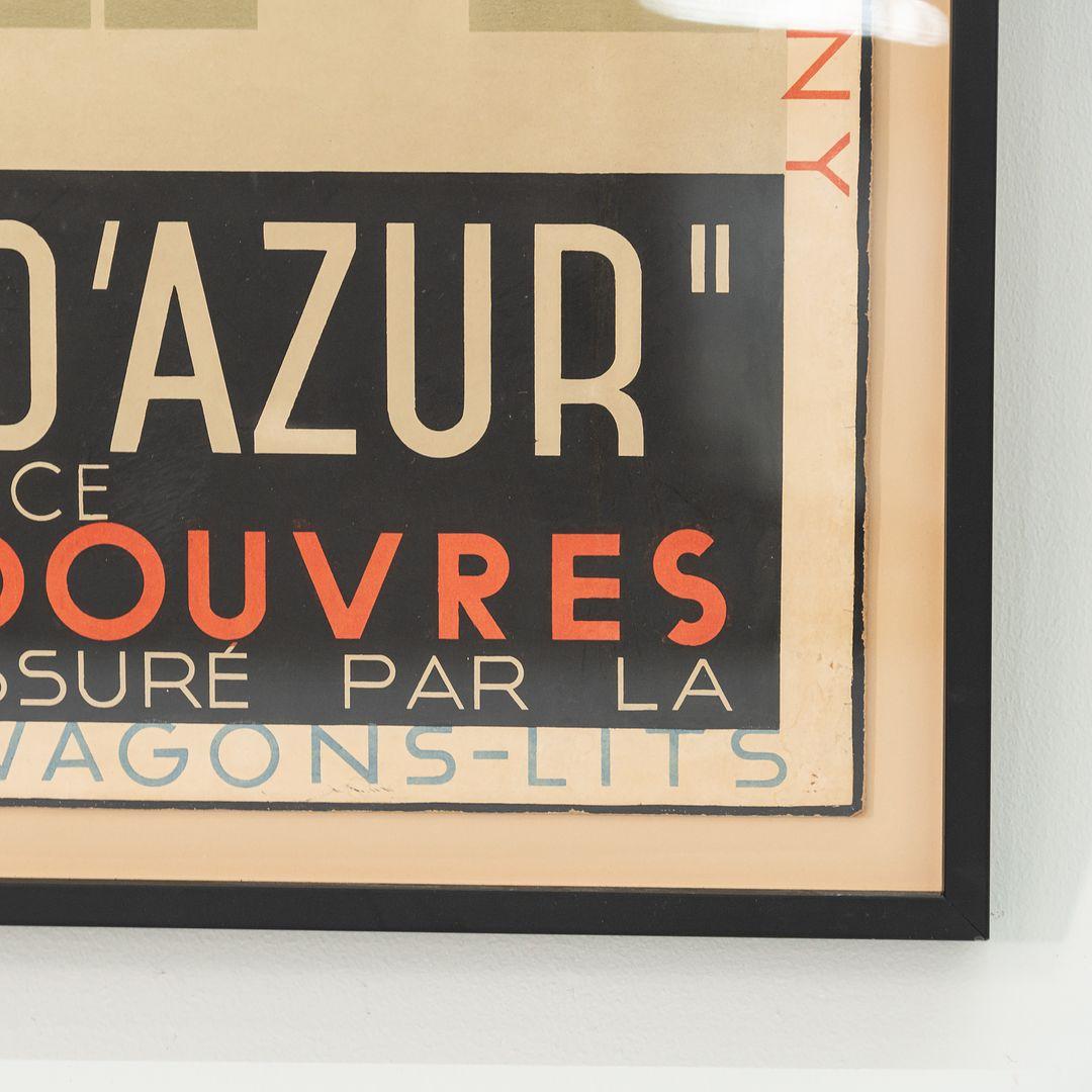 SS. COTE D'AZUR 1931 Chemin de Fer du Nord Reiseplakat Litho von Adolphe Mouron, COTE D'AZUR im Zustand „Gut“ im Angebot in Philadelphia, PA