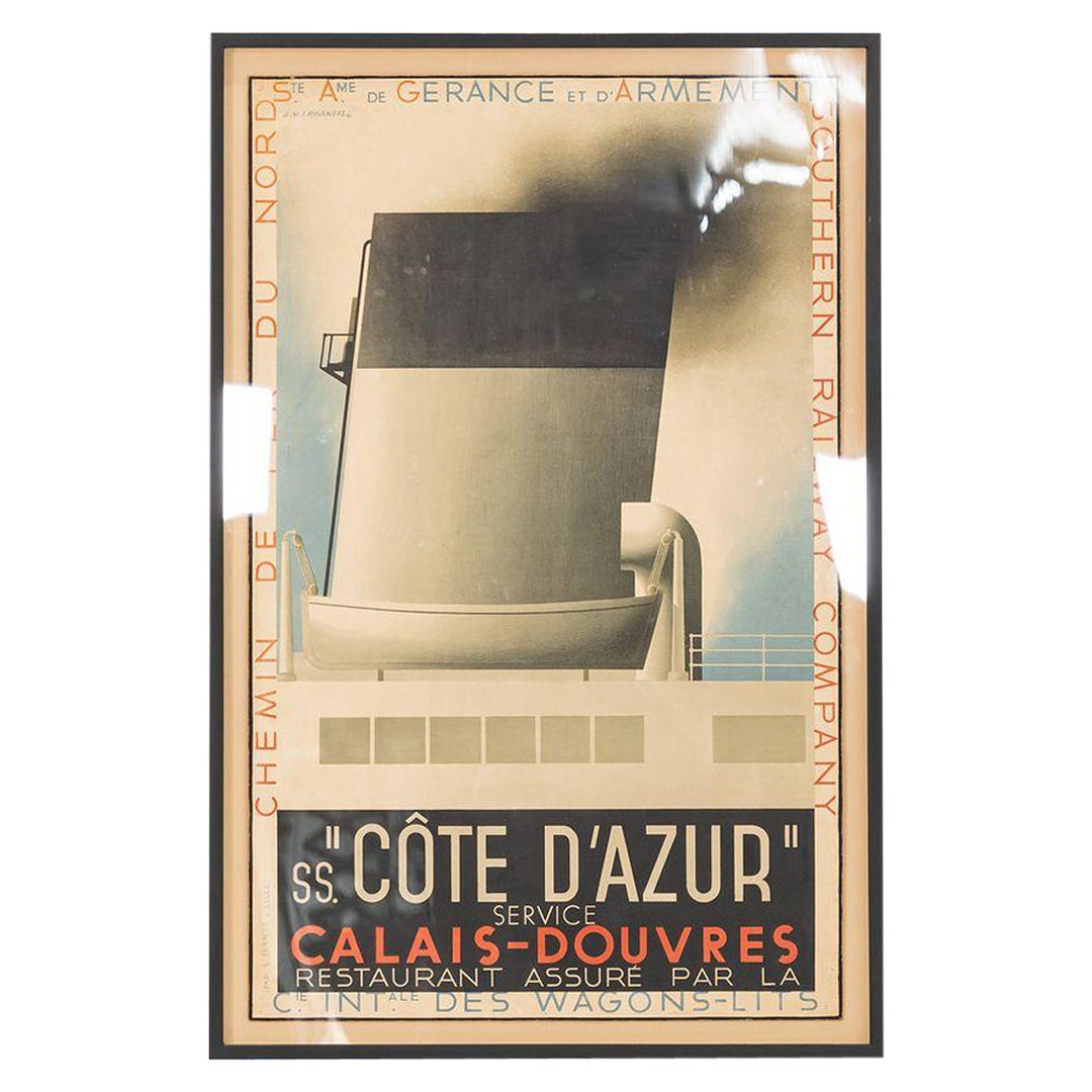 SS. COTE D'AZUR 1931 Chemin de Fer du Nord Reiseplakat Litho von Adolphe Mouron, COTE D'AZUR im Angebot