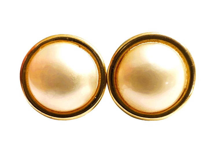 S S Fine Jewelry Designer 14K Yellow Gold Mabe Stud Earrings. at 1stDibs