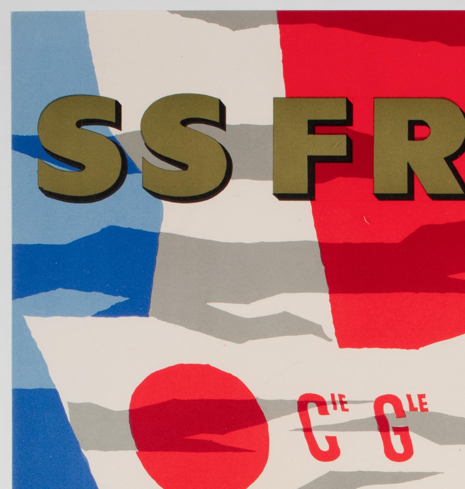 Francese SS France Cie Gle Transatlantique c1961 Poster di viaggio della linea francese Jean Jacquelin in vendita