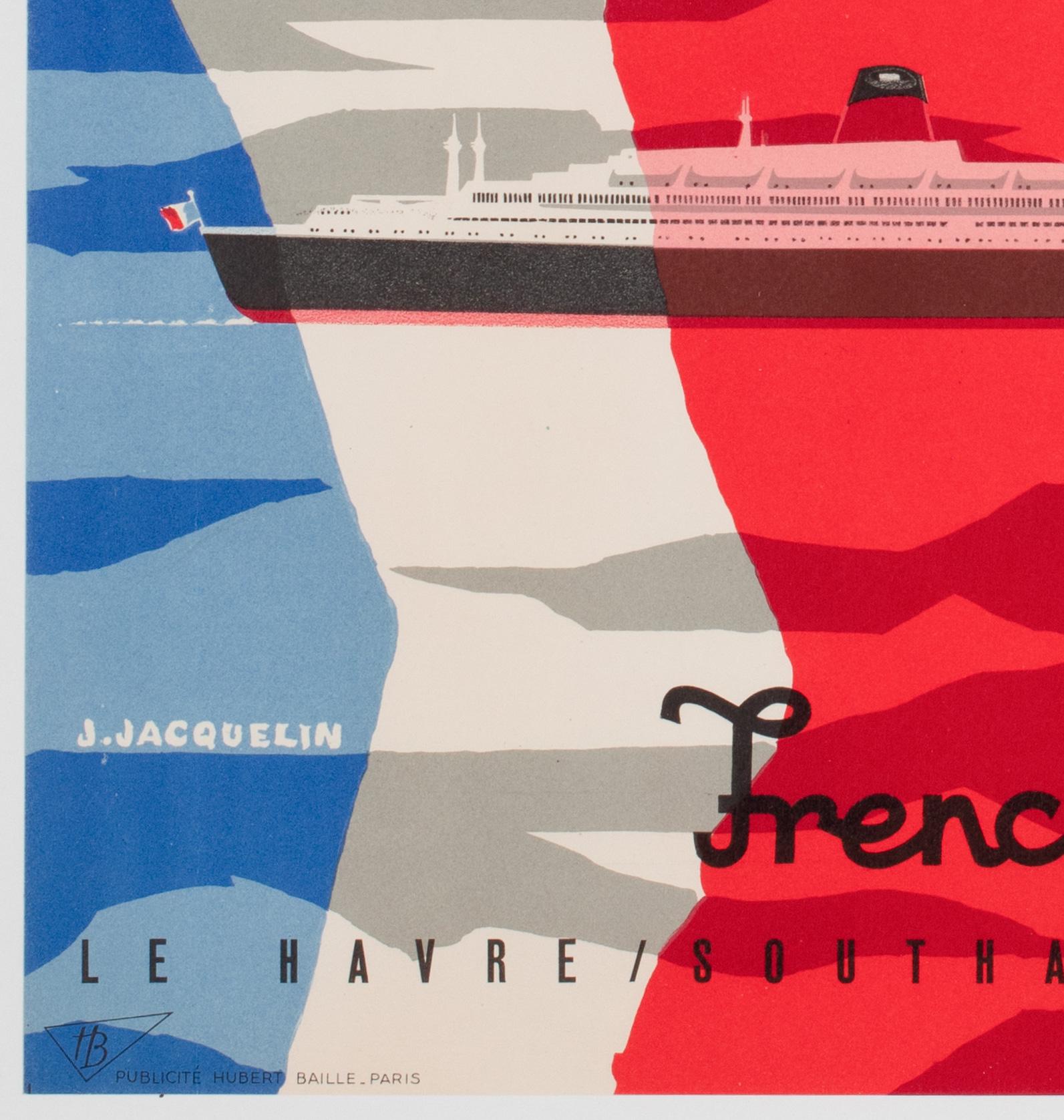 SS France Cie Gle Transatlantique c1961 Poster di viaggio della linea francese Jean Jacquelin in vendita 1