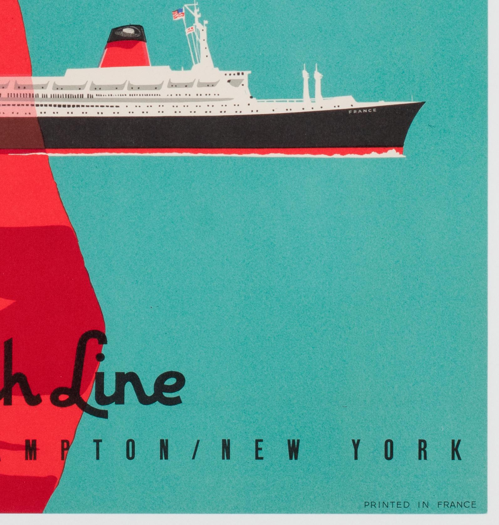 SS France Cie Gle Transatlantique c1961 Poster di viaggio della linea francese Jean Jacquelin in vendita 2