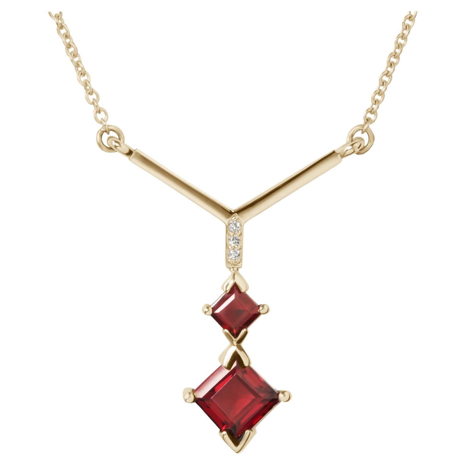 ss Lau 14k Recycled Yellow Gold Garnet Double Rising Necklace For Sale