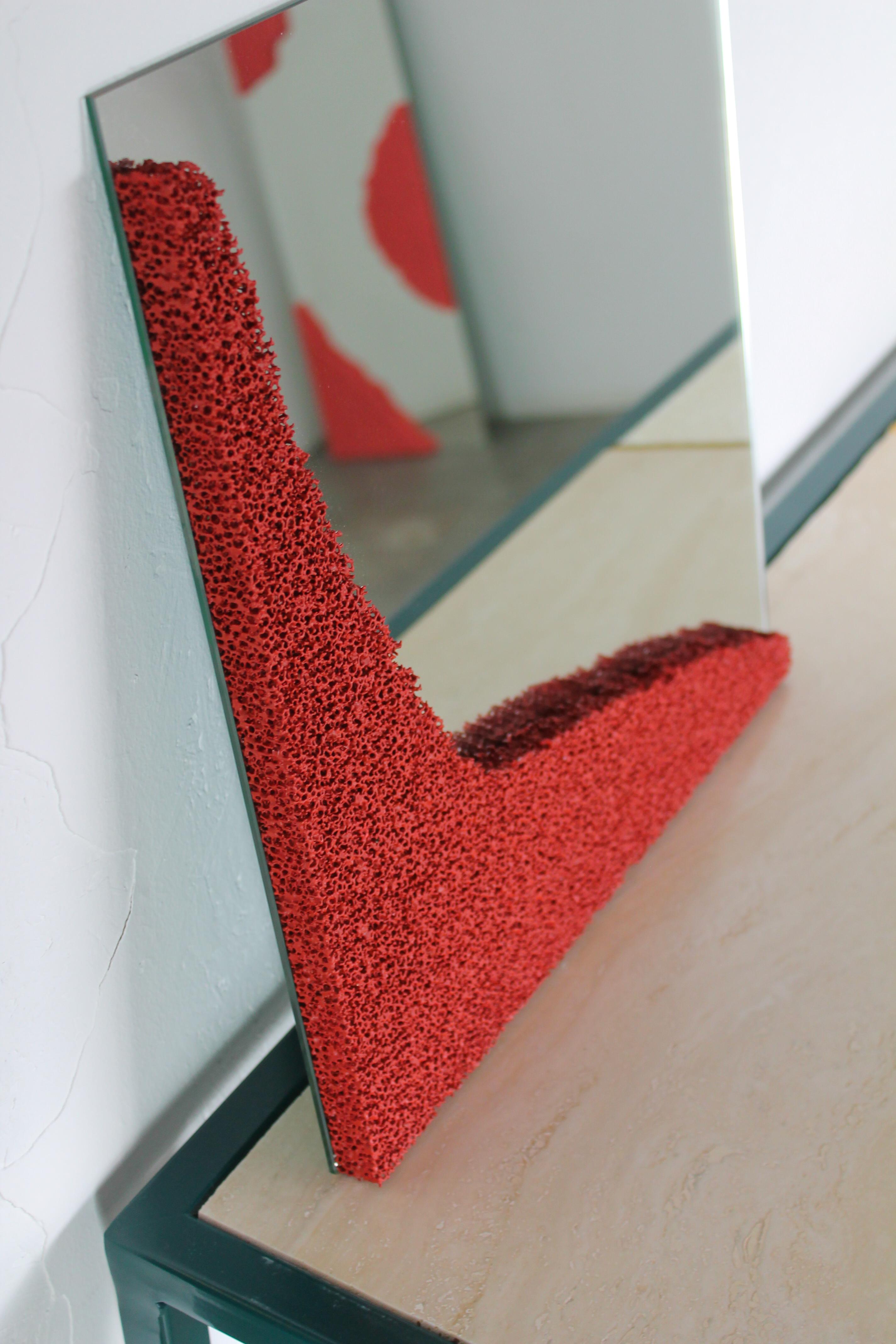 Carved SS, Small Square, Ceramic Foam Hanging Mirror by Jordan Keaney For Sale