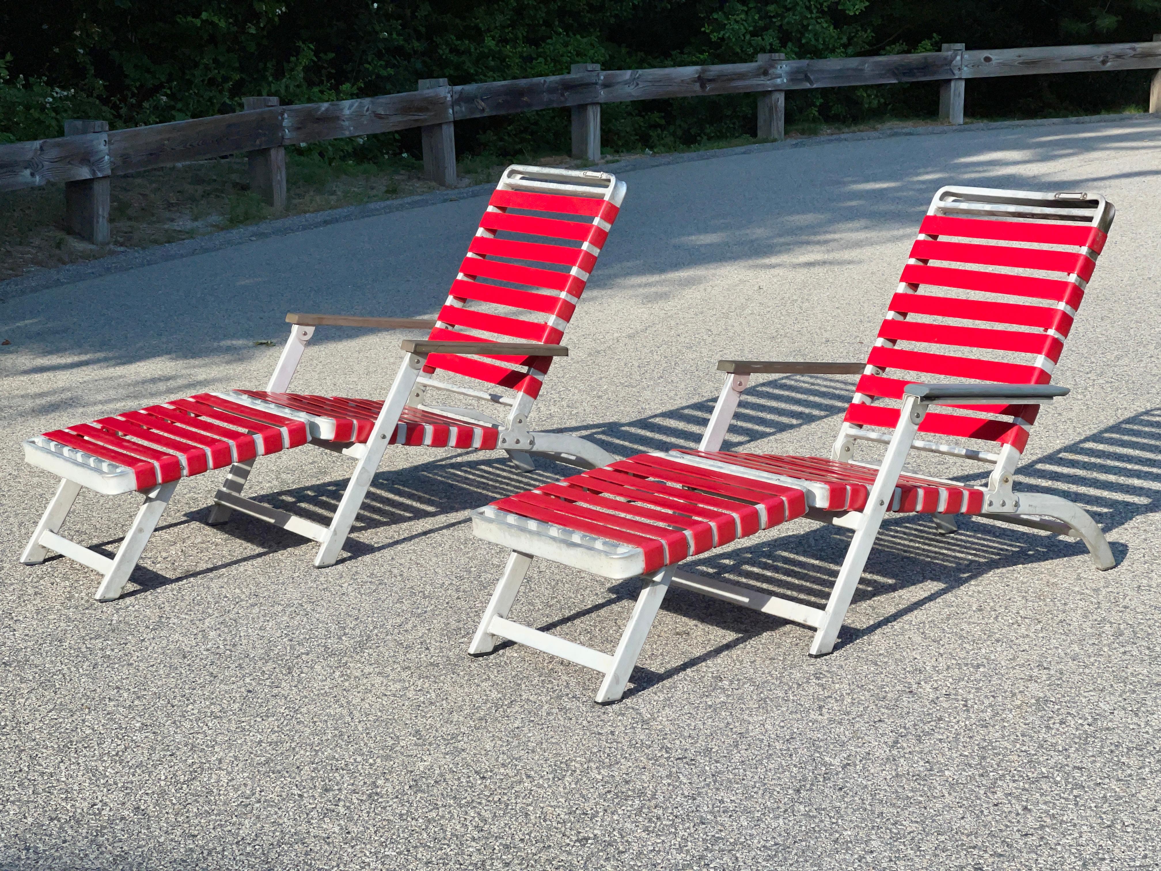 Mid-Century Modern SS United States Pair of Folding Deck Chairs by Troy Sunshade Co.