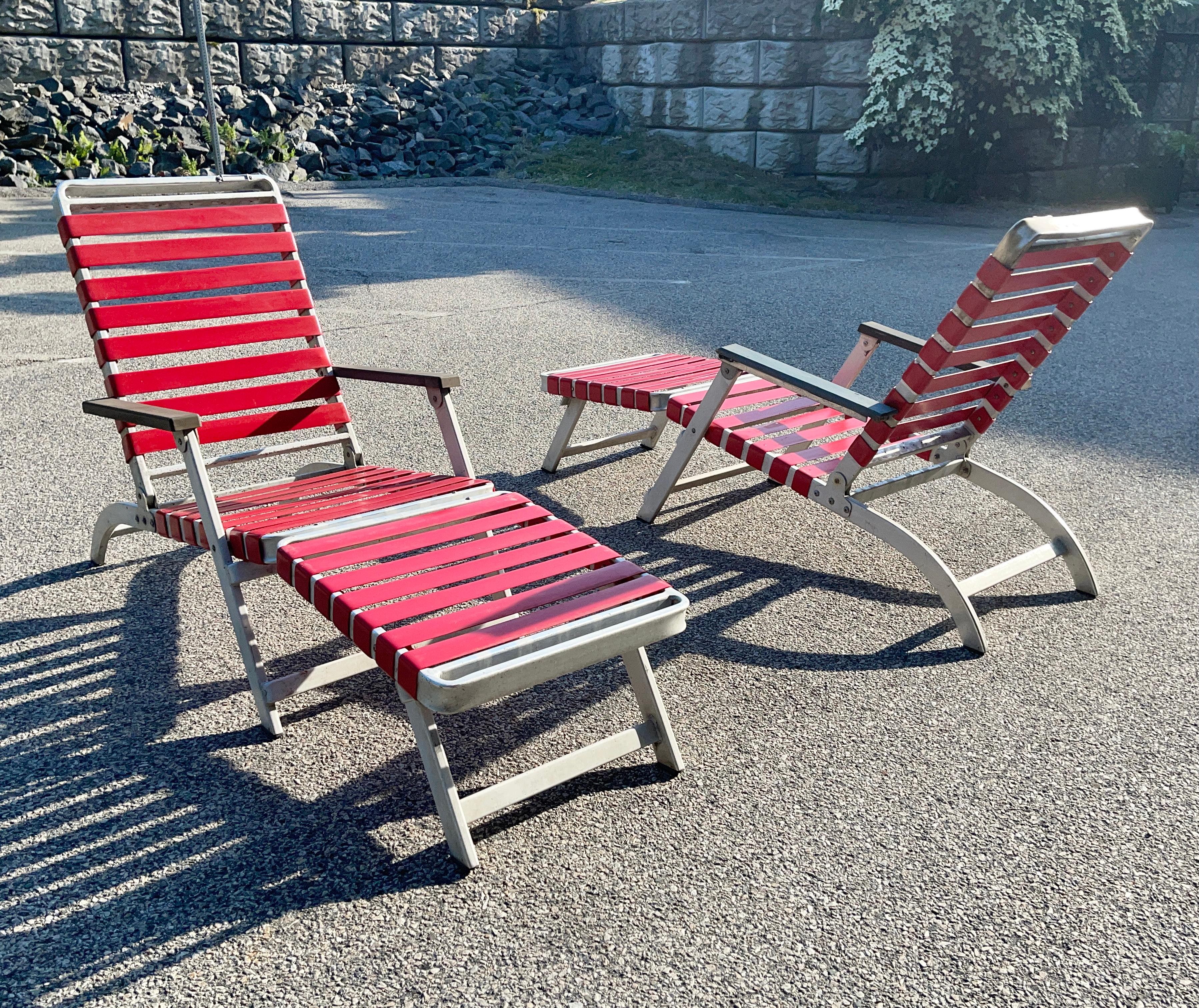Mid-20th Century SS United States Pair of Folding Deck Chairs by Troy Sunshade Co.
