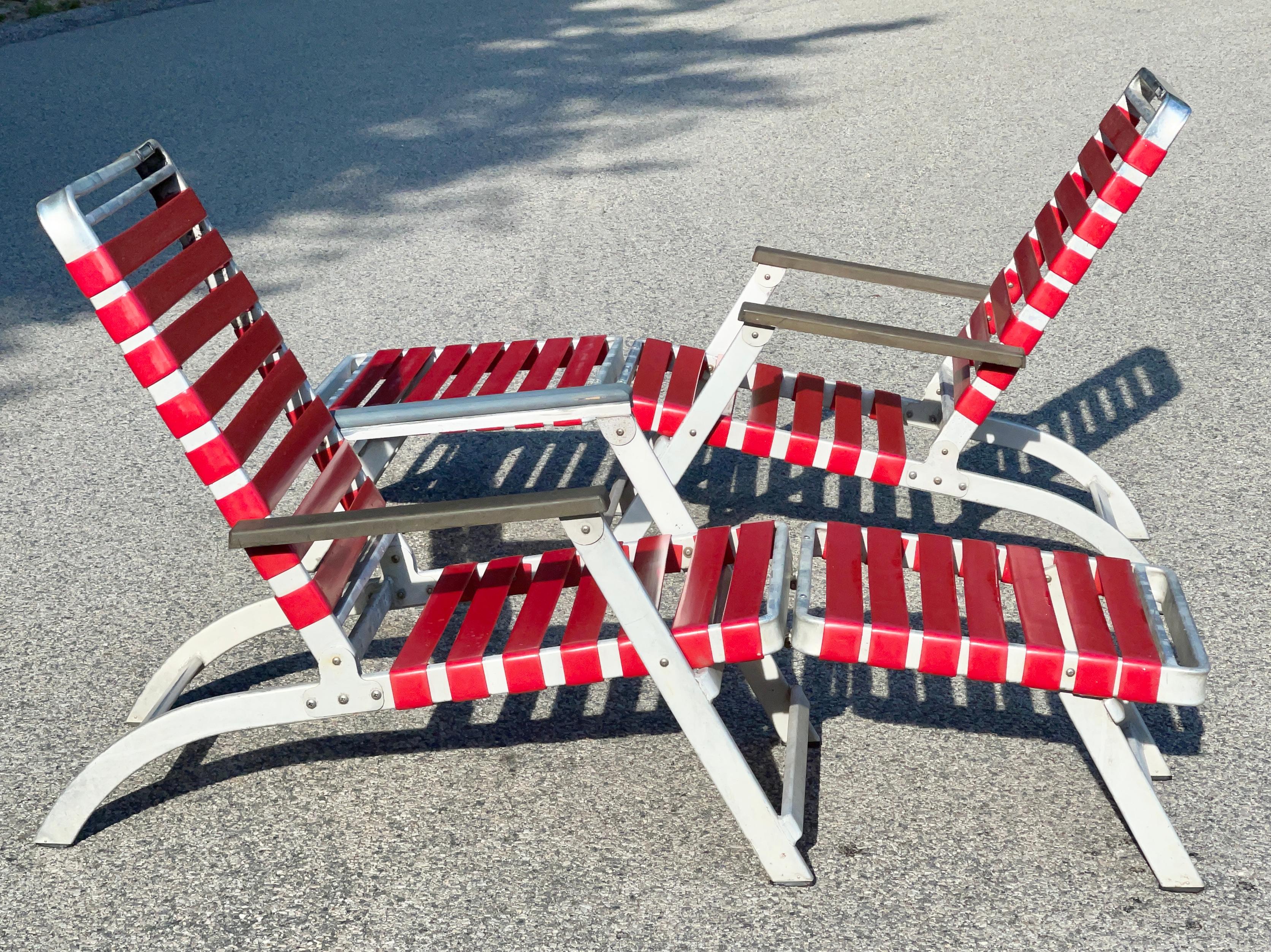 Aluminum SS United States Pair of Folding Deck Chairs by Troy Sunshade Co.