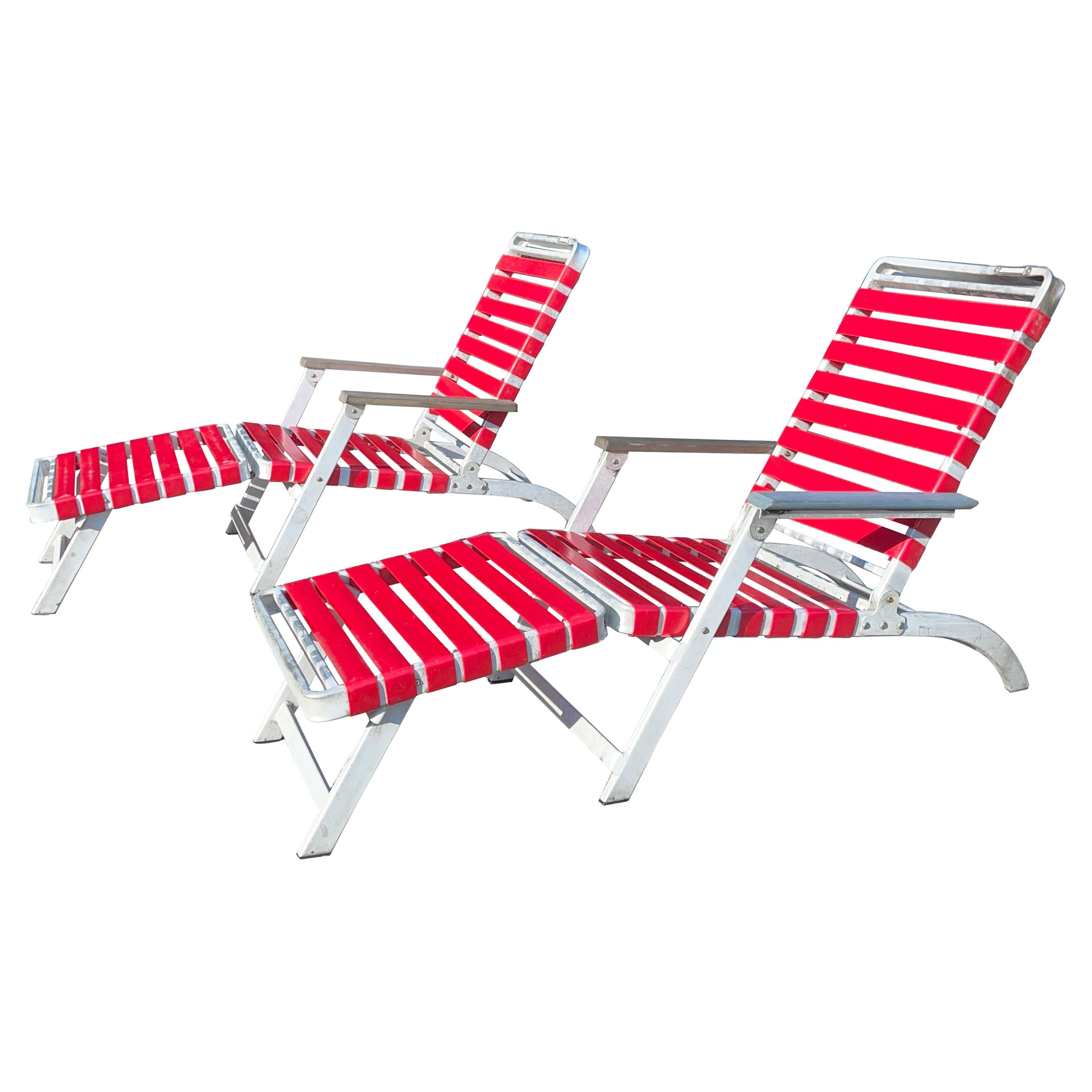 SS United States Pair of Folding Deck Chairs by Troy Sunshade Co.