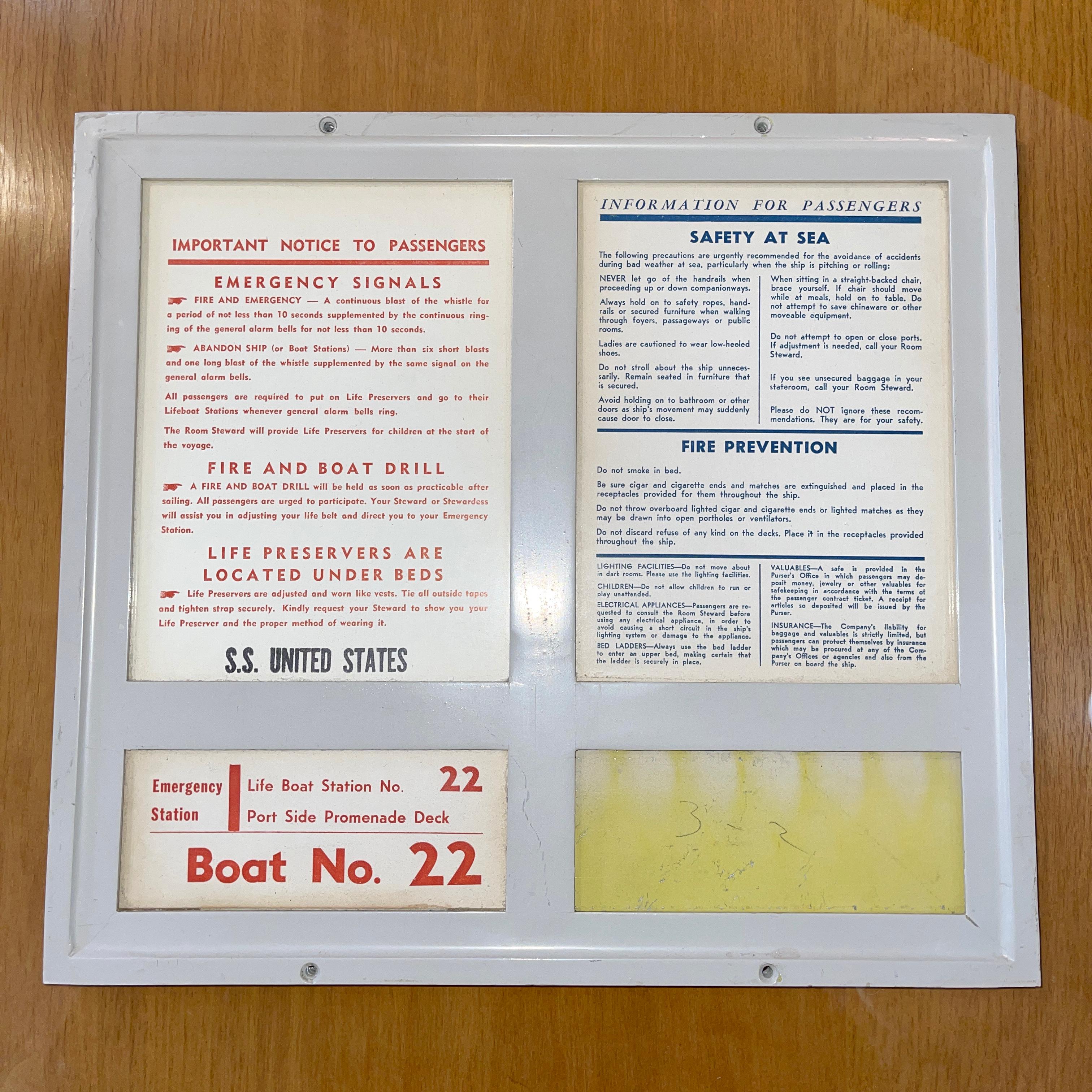 SS United States Sign Notice and Information for Passengers For Sale 3