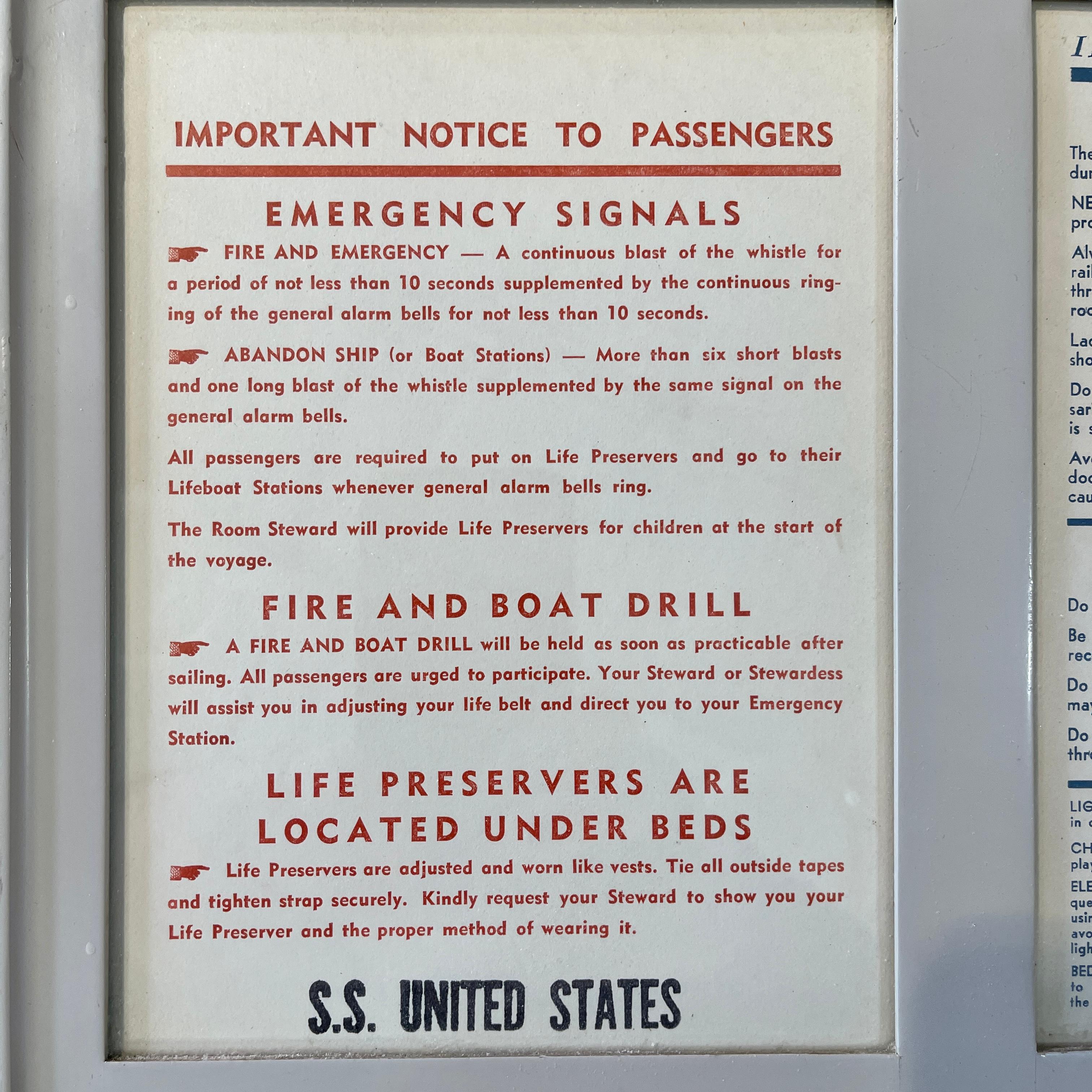 Mid-Century Modern Avis et informations des passagers de la SS United States en vente