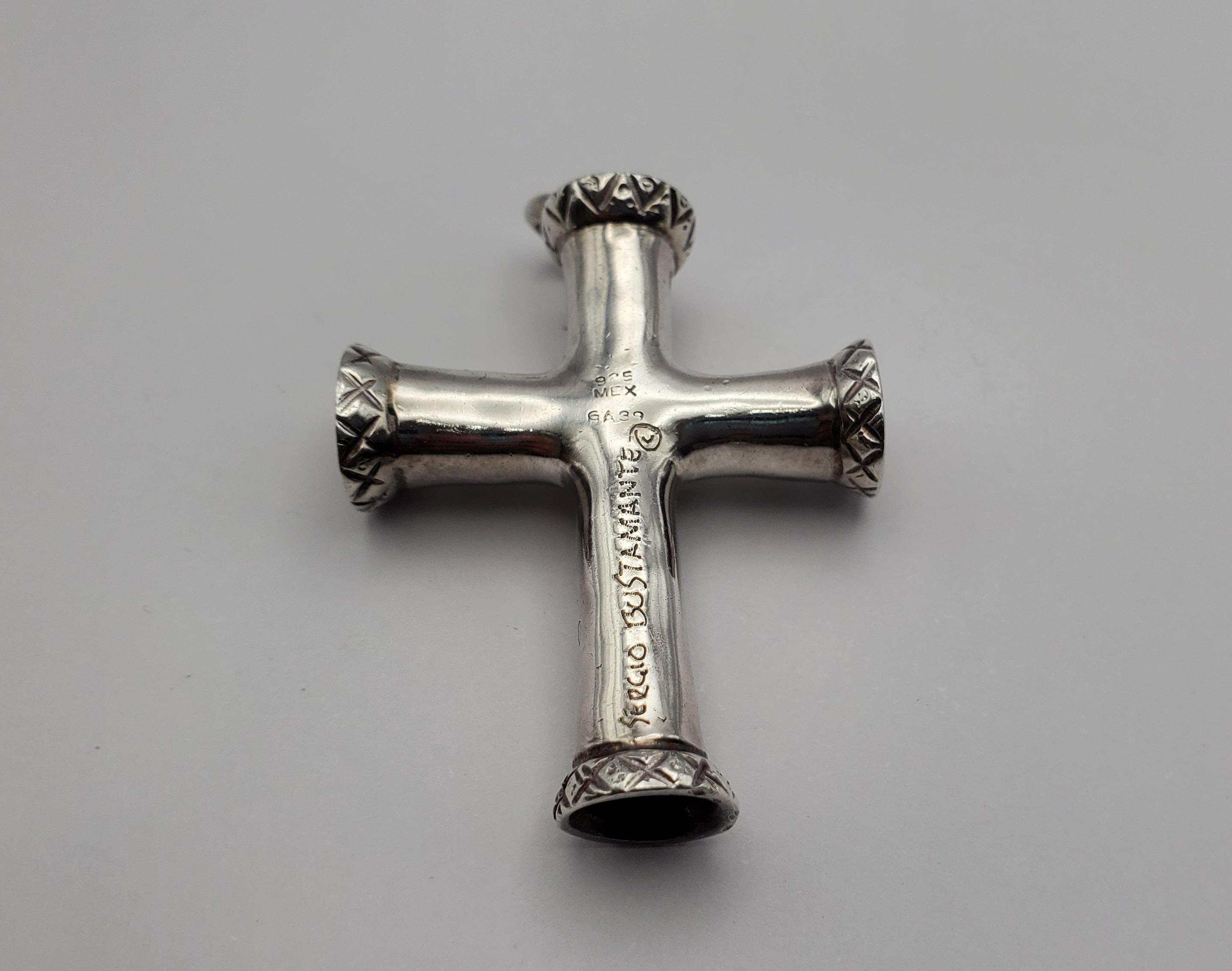 SS/YGP Unique Signed Sergio Bustamante Sculpted Cross Pendant  For Sale 1