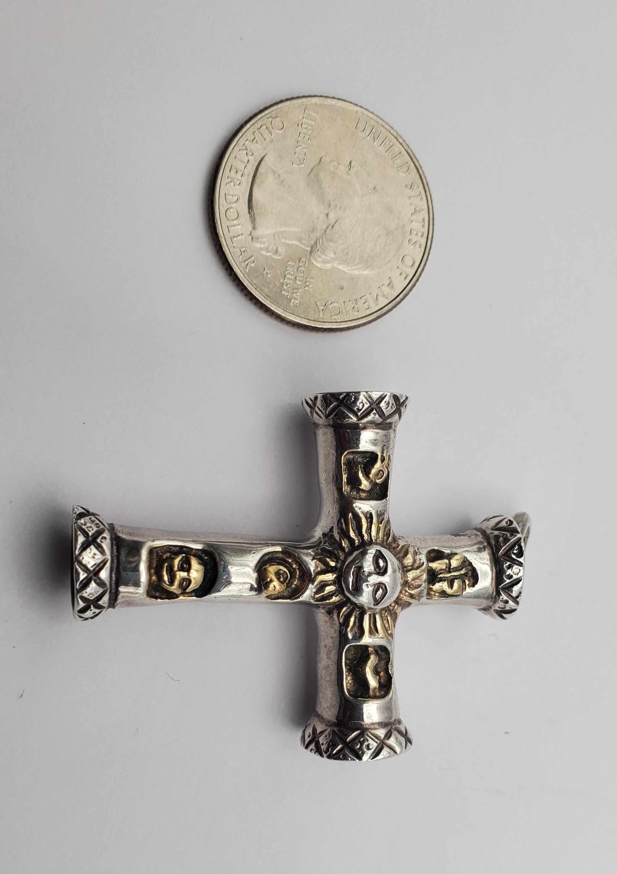 SS/YGP Unique Signed Sergio Bustamante Sculpted Cross Pendant  For Sale 2