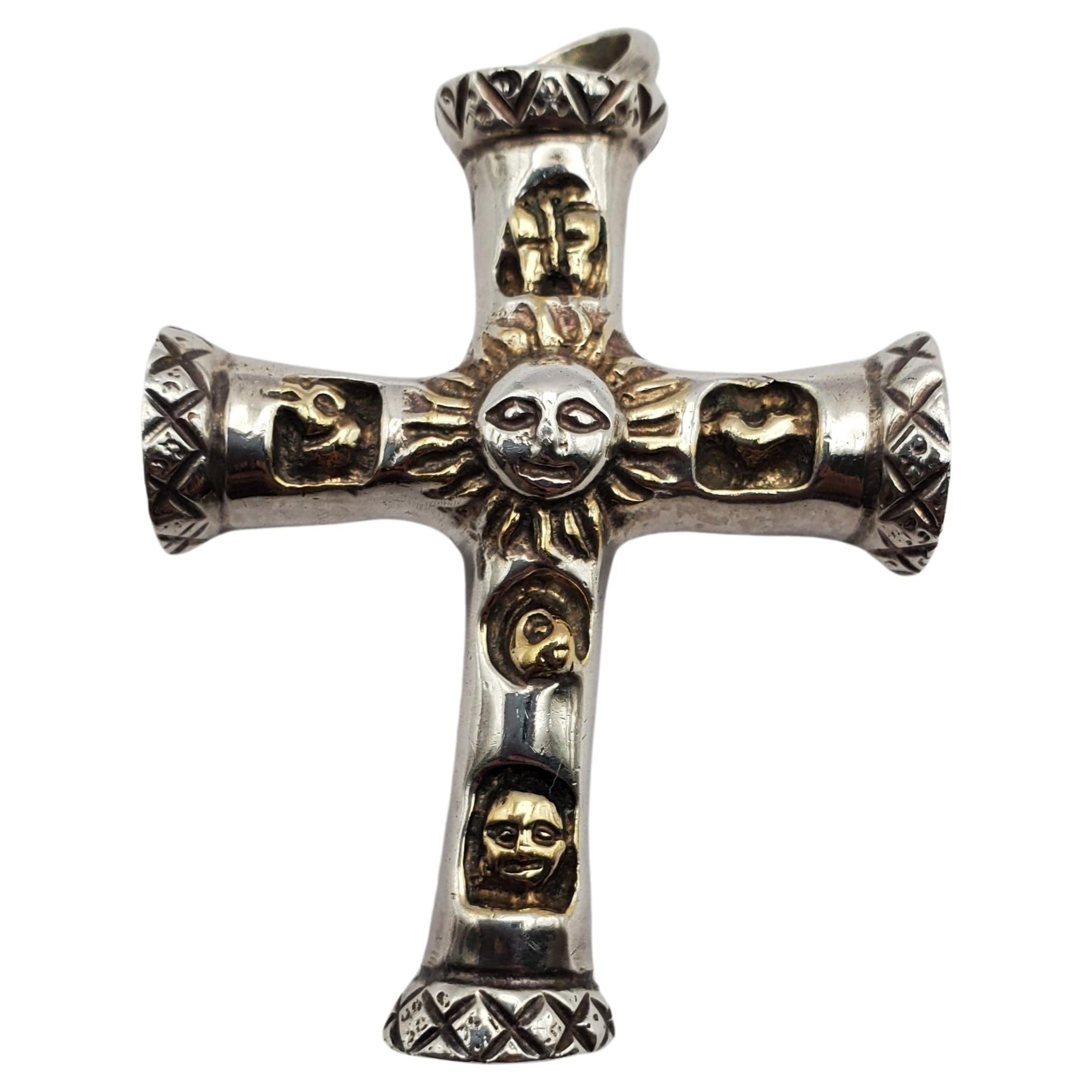SS/YGP Unique Signed Sergio Bustamante Sculpted Cross Pendant  For Sale
