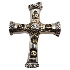 Vintage SS/YGP Unique Signed Sergio Bustamante Sculpted Cross Pendant 