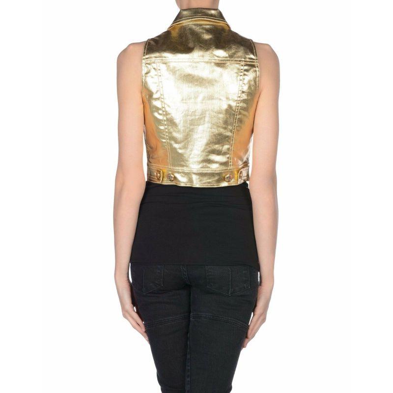 Women's SS15 Barbie Moschino Couture x Jeremy Scott Gold Lamé Buttoned Collar Top It 40 For Sale