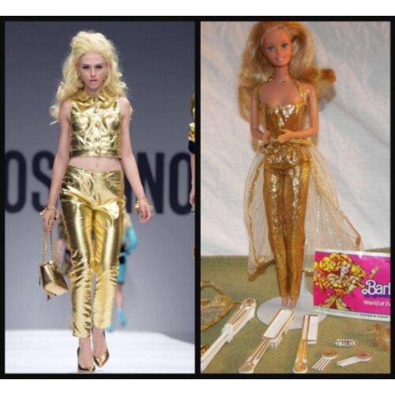 SS15 Barbie Moschino Couture x Jeremy Scott Gold Lamé Buttoned Collar Top It 40 For Sale 1