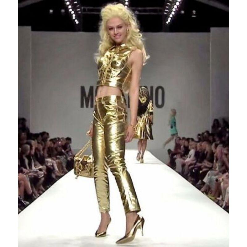 SS15 Barbie Moschino Couture x Jeremy Scott Gold Lamé Buttoned Collar Top It 40 For Sale 2