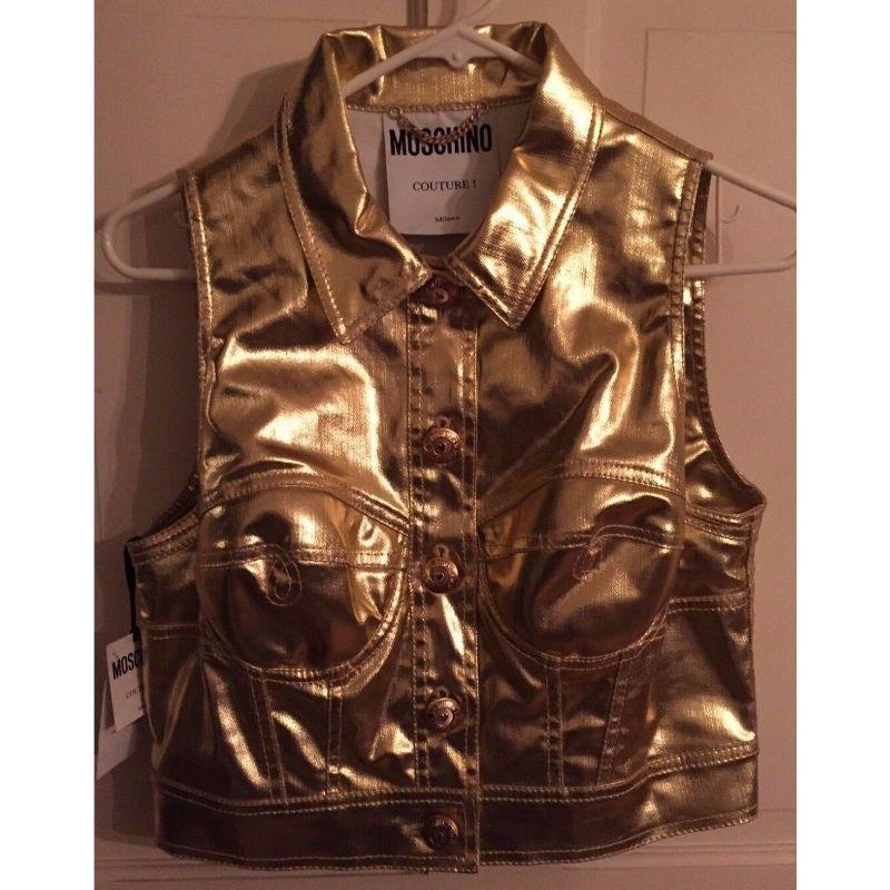 SS15 Barbie Moschino Couture x Jeremy Scott Gold Lamé Buttoned Collar Top It 40 For Sale 4
