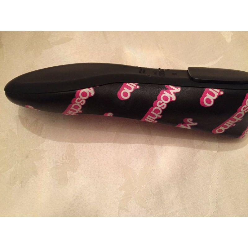 Red SS15 Moschino Couture Jeremy Scott Barbie Black Pink Logo Flat Ballet Shoes 37.5 For Sale